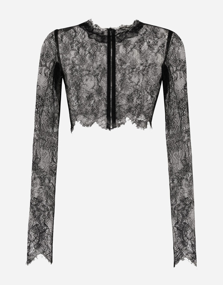 Long-sleeved Chantilly lace crop top - 1