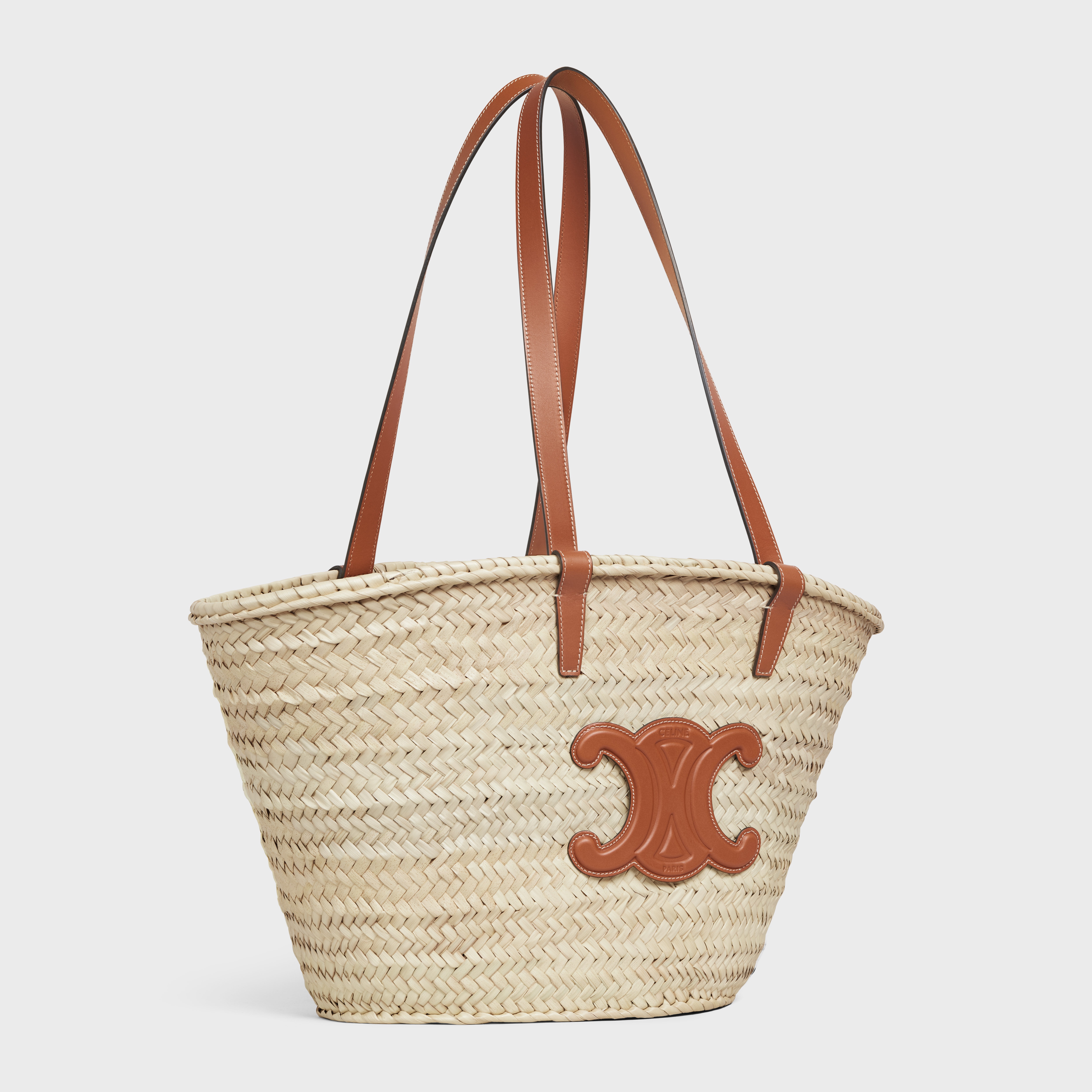Medium Triomphe Celine Classic Panier in palm leaves and Calfskin - 2