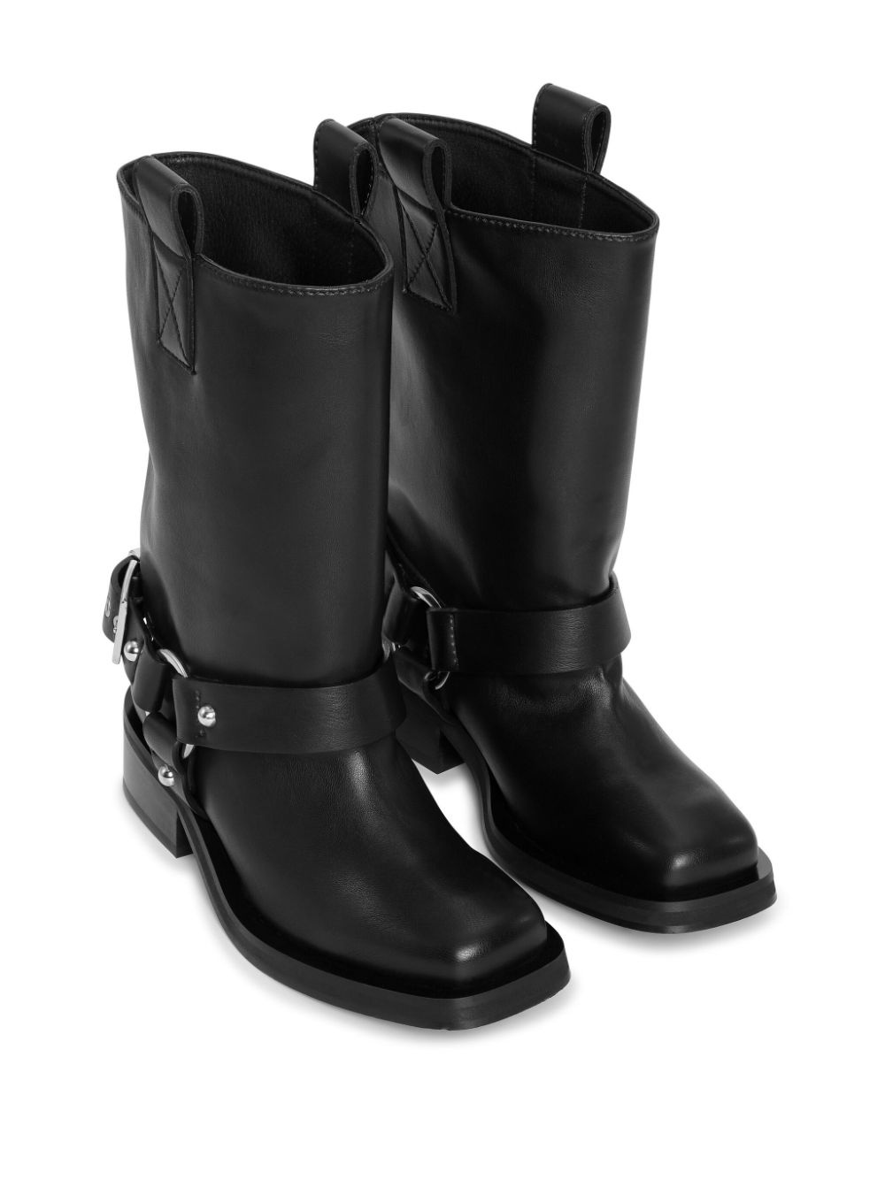 buckle-strap leather biker boots - 2