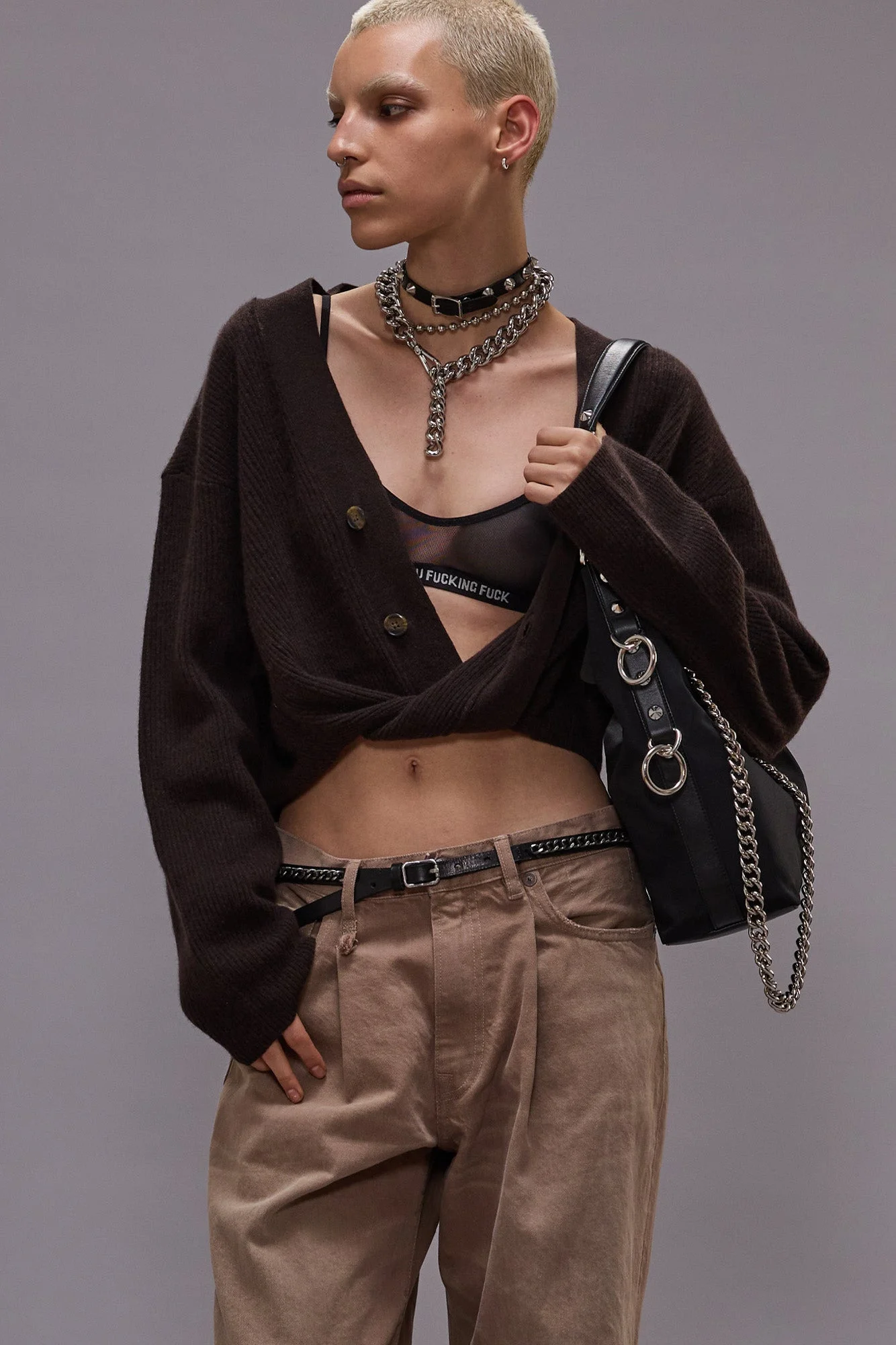 TWISTED FRONT RIBBED CARDIGAN - 1