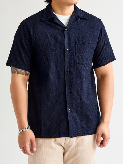Pure Blue Japan Jacquard Open Collar Shirt in Indigo Paisley outlook