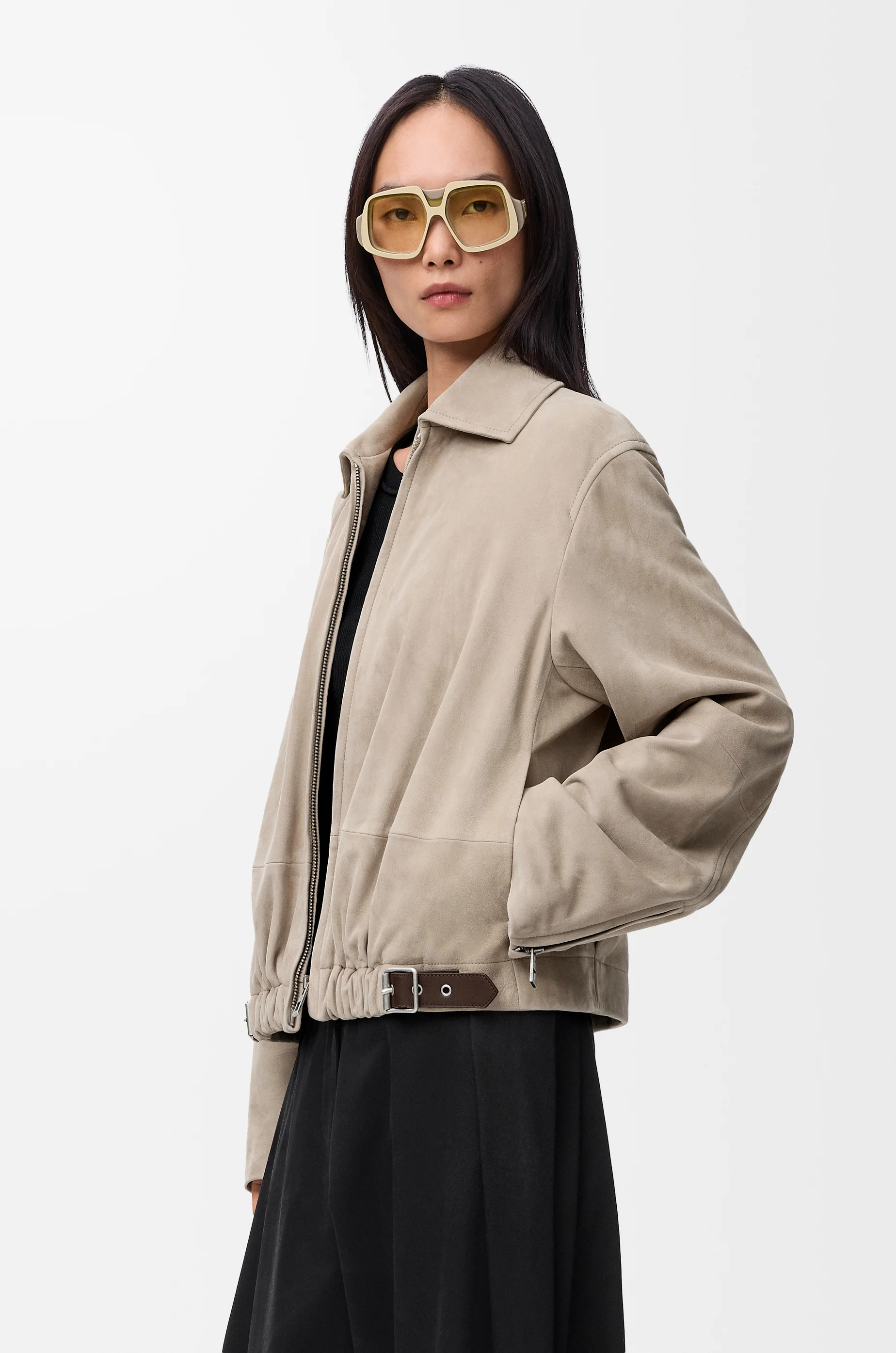 Belted jacket in suede goatskin - 3