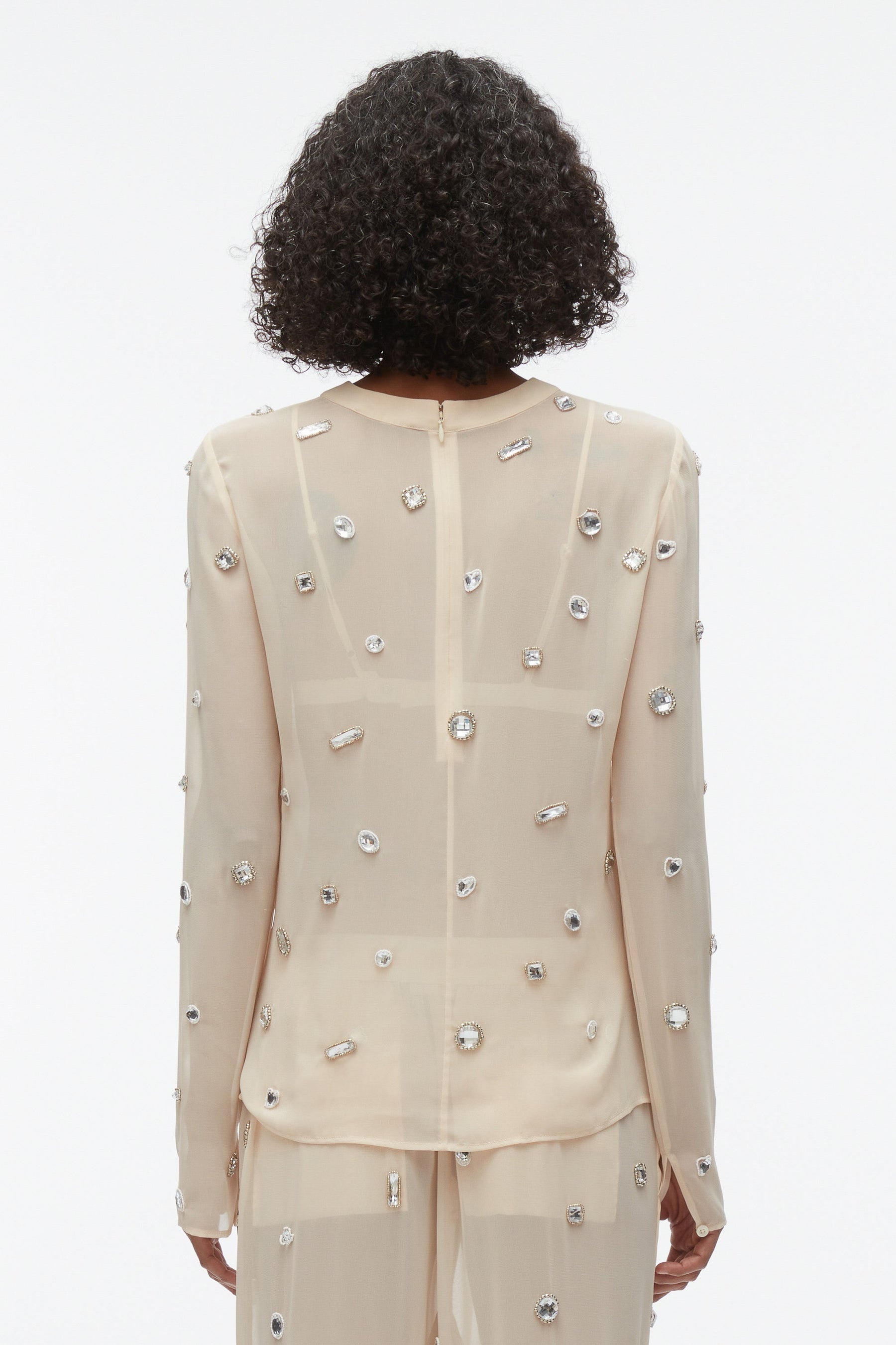 Halo Embroidered Chiffon Long Sleeve Top - 4