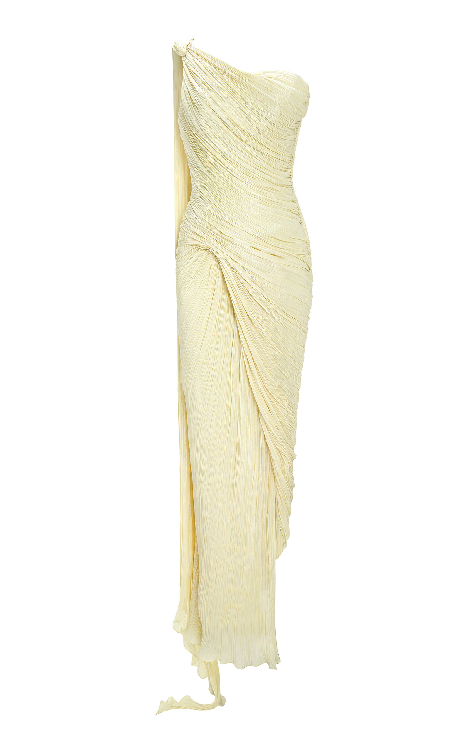 Pleated Asymmetric Silk-Chiffon Gown yellow - 1