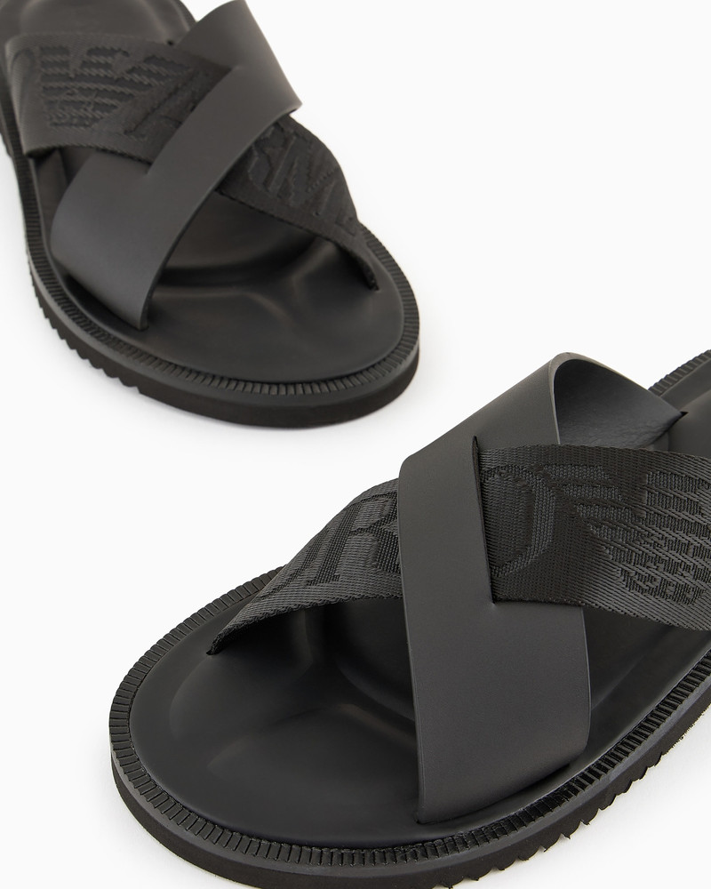 EMPORIO ARMANI Leather cross-over sandals with logo tape outlook