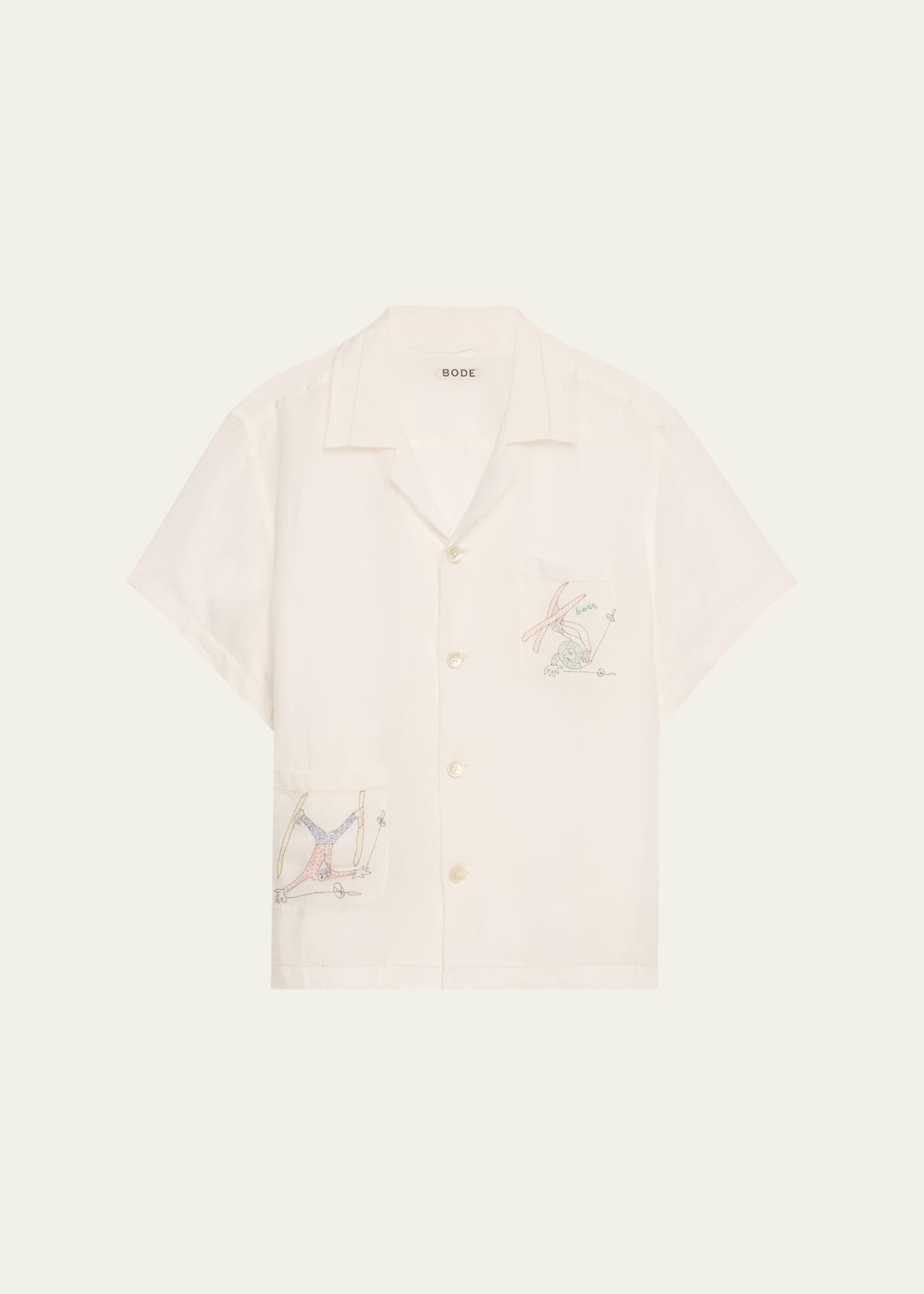 Skiers Embroidered Short-Sleeve Linen Shirt - 1