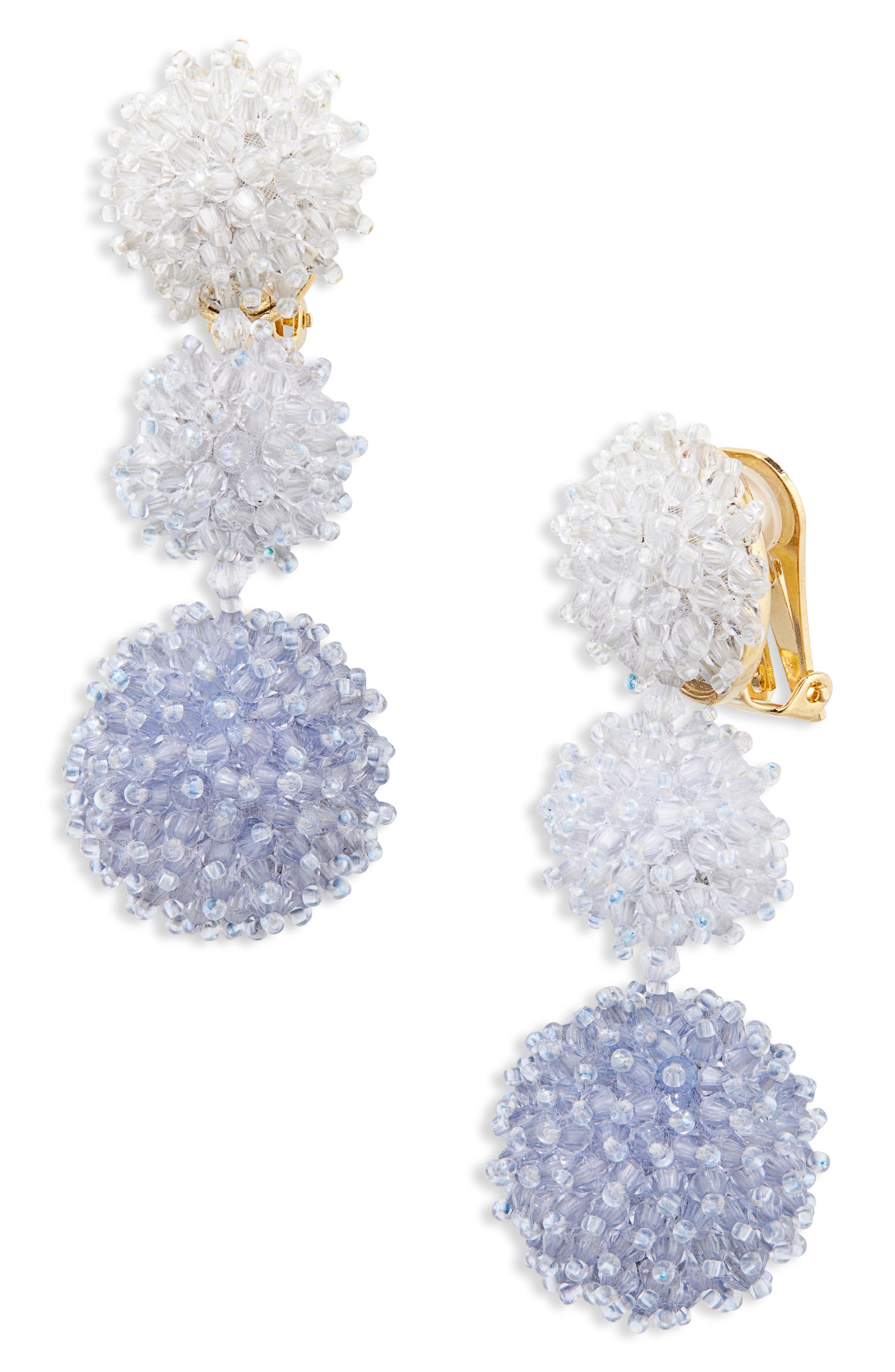 Oscar de la Renta Triple Pompom Beaded Drop Earrings in Blue Multi at Nordstrom - 1