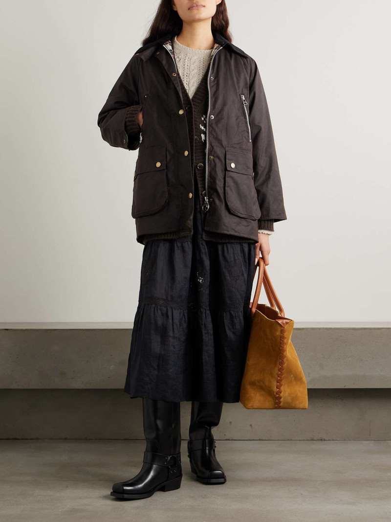Barbour Lynne corduroy-trimmed waxed-cotton jacket Black outlook