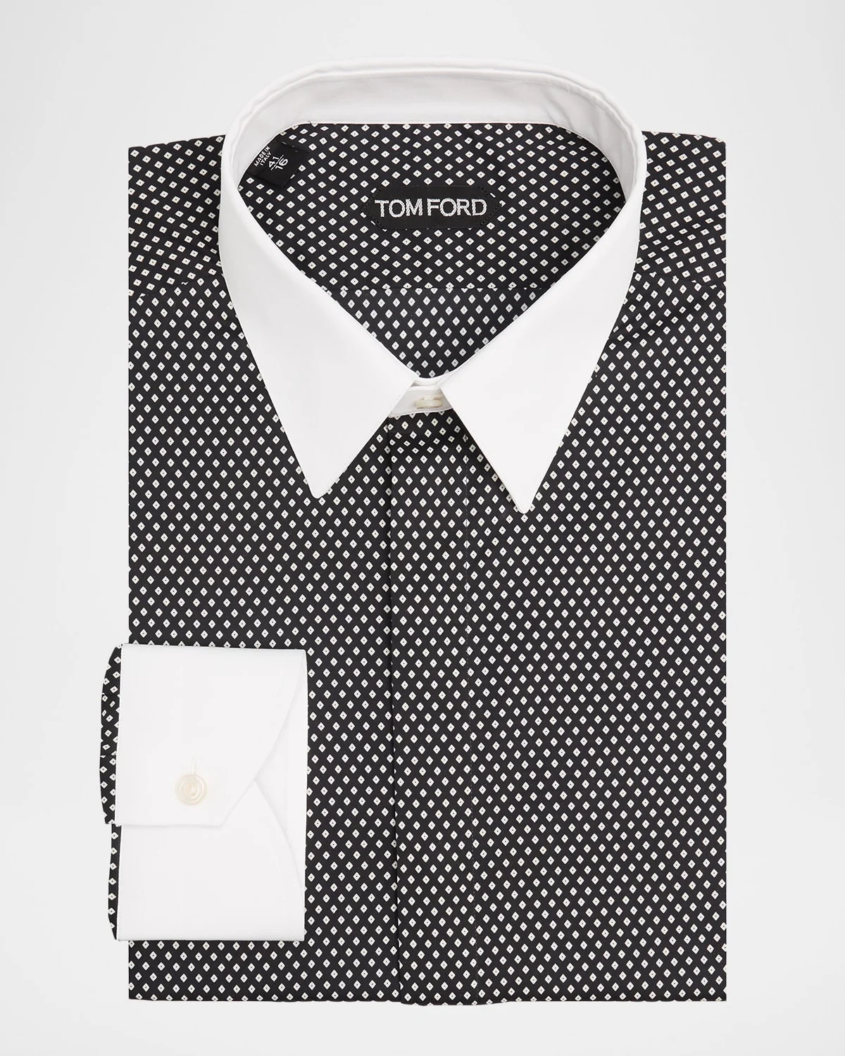 Men's Cotton Diamond-Print Contrast Collar-Cuff Dress Shirt - 1