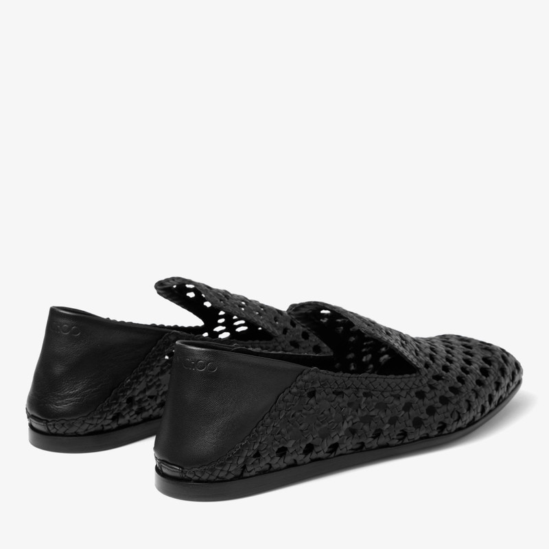 JIMMY CHOO Foxley Oxford Shoe Black Woven Leather Slippers outlook
