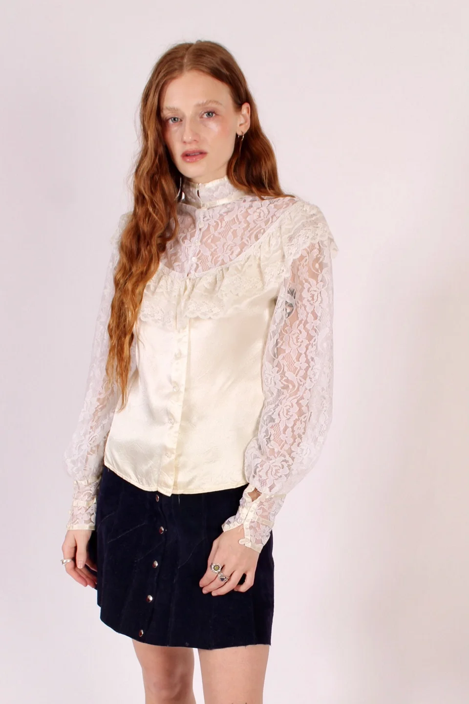 Stunning Vintage Gunne Sax Victorian Lace And Satin Blouse Selected By Wolf And Moon Vintage - 1