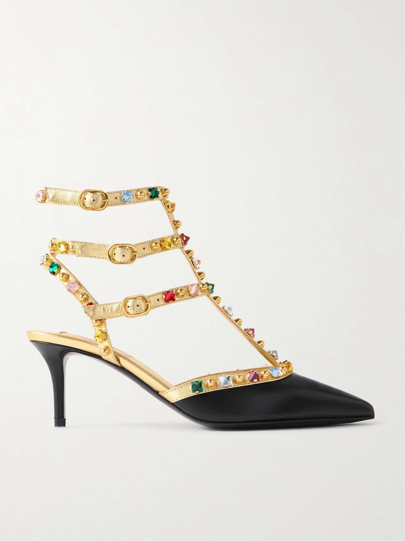 Rockstud 100 embellished metallic leather pumps Black - 1