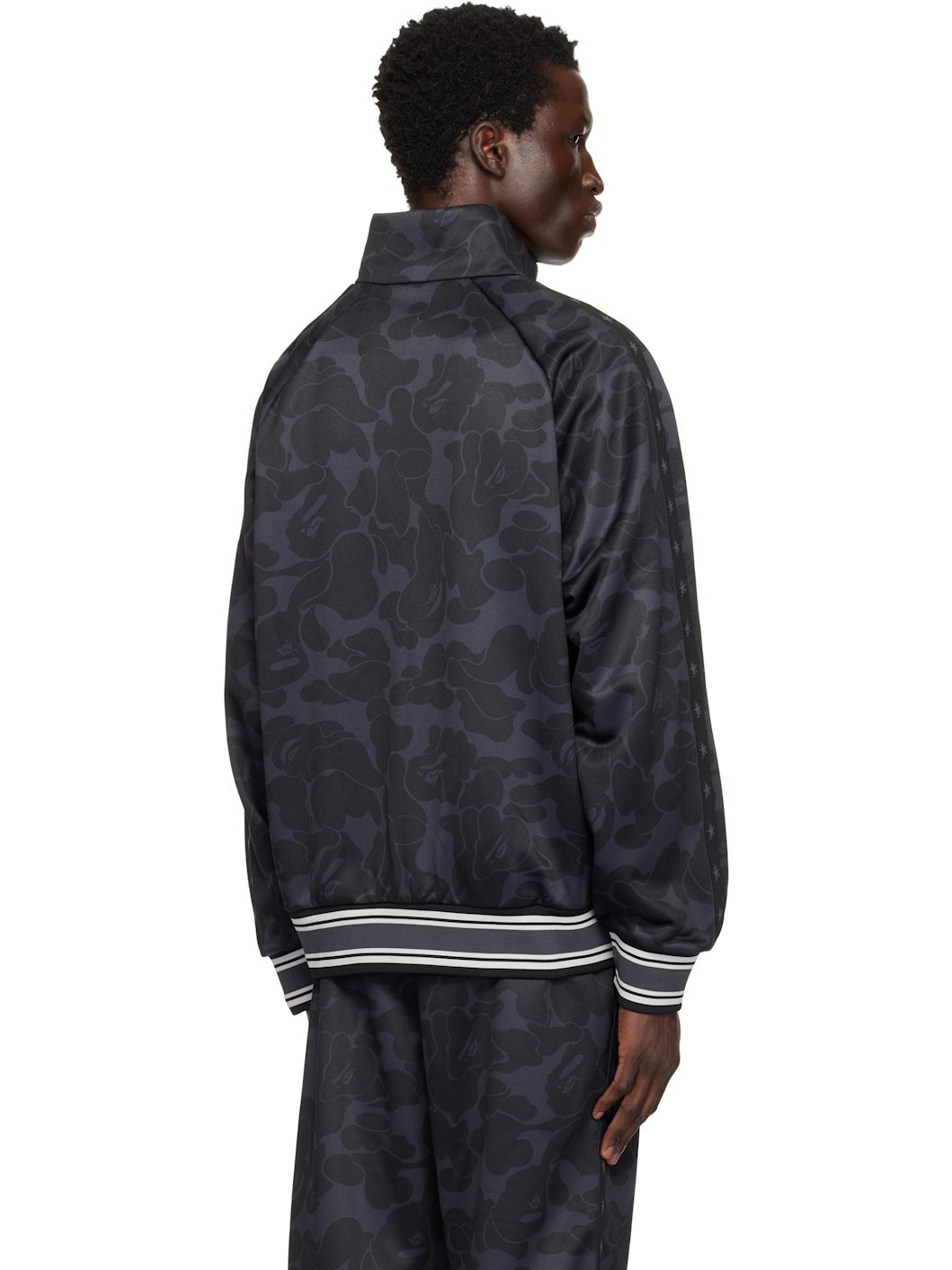 Black Tonal Solid Camo Track Jacket - 3