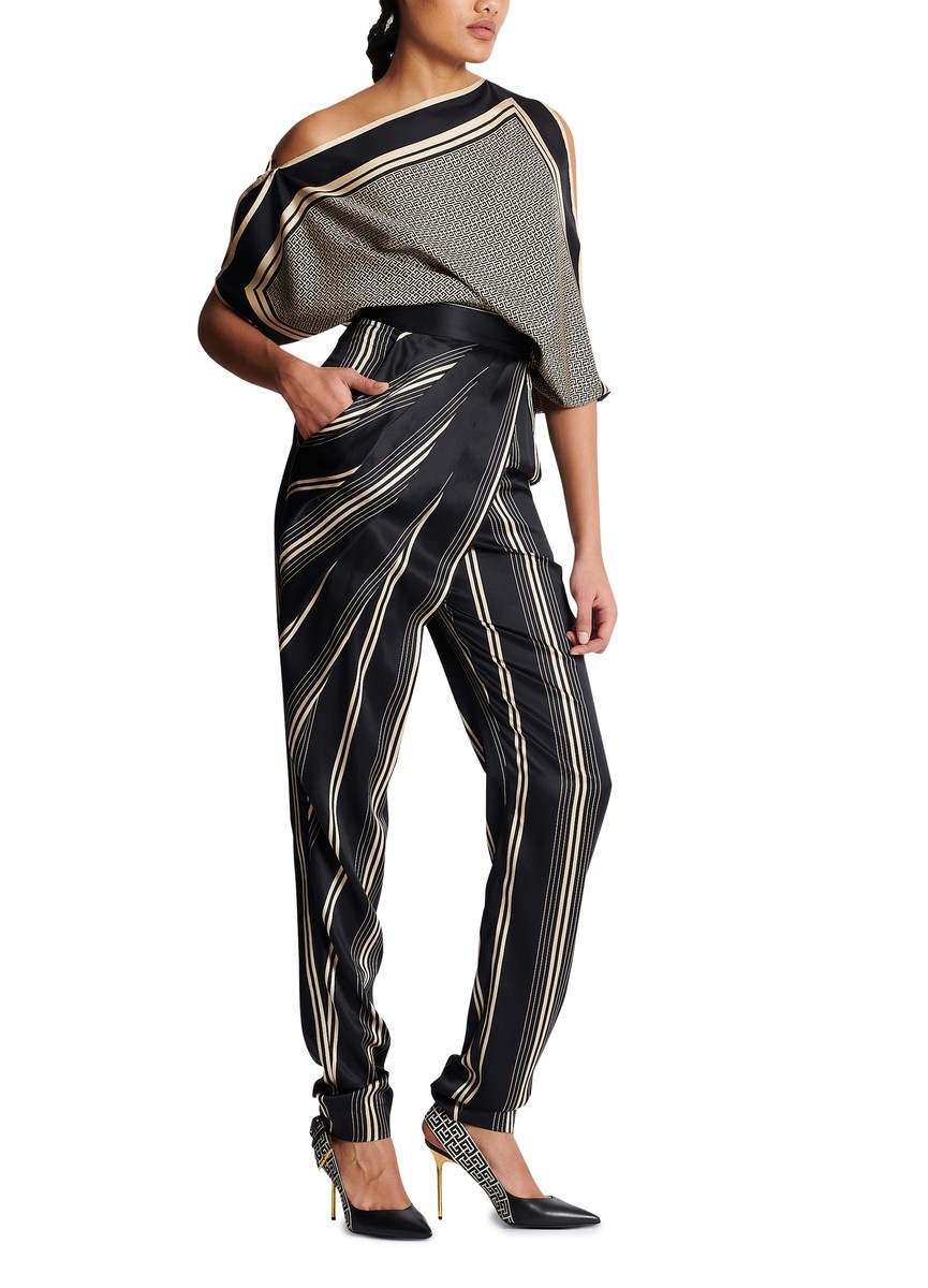 Asymmetrical draped satin pants - 7