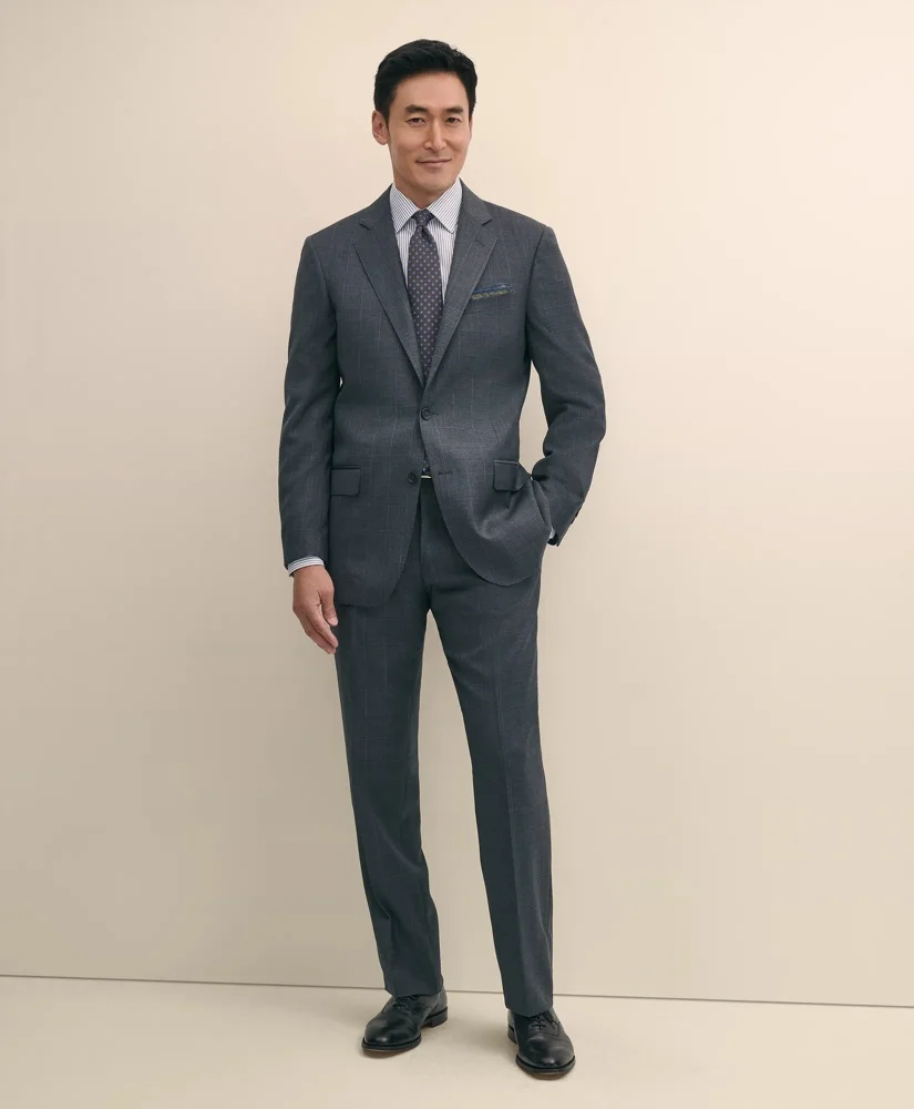 Traditional Fit Wool Windowpane 1818 Suit - 1