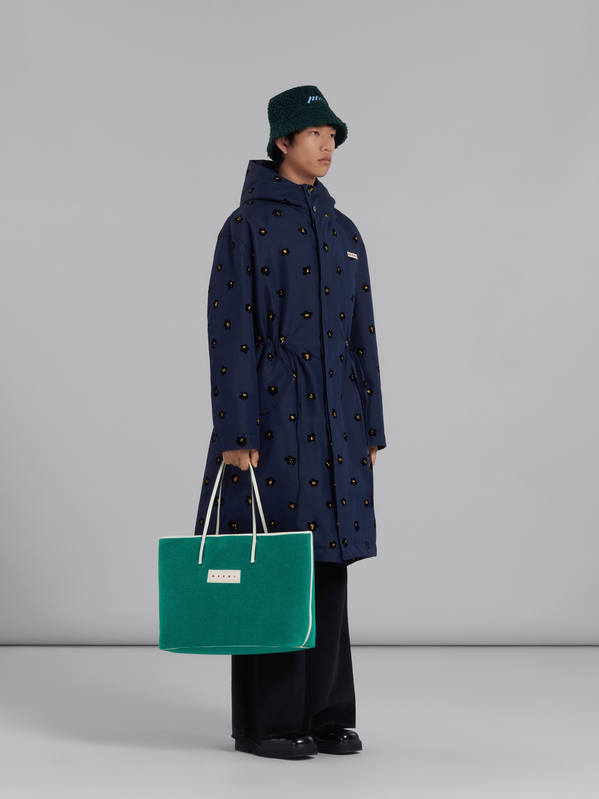 【関税込み】marni Cotton gabardine parka Marni BLUE GABARDINE PARKA WITH FLOCKED DRAFT FLOWER PRINT