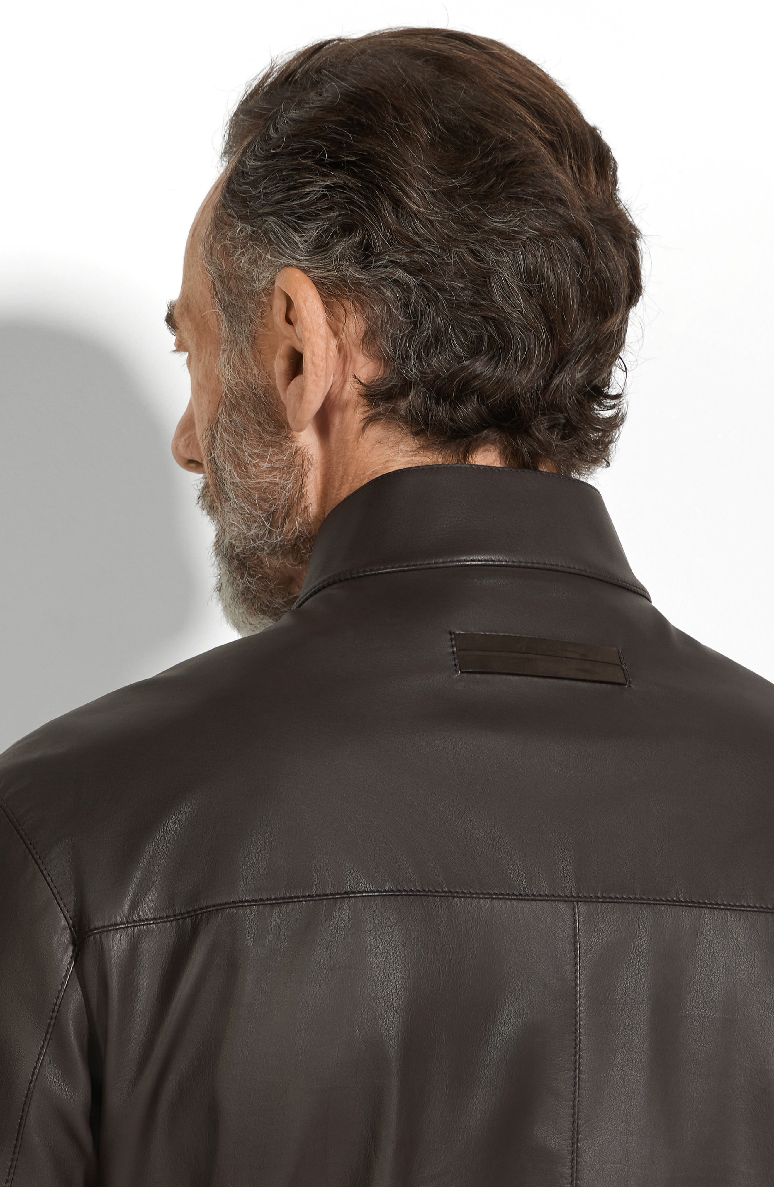 ZEGNA Leather Jacket in Dark Brown Solid at Nordstrom - 3