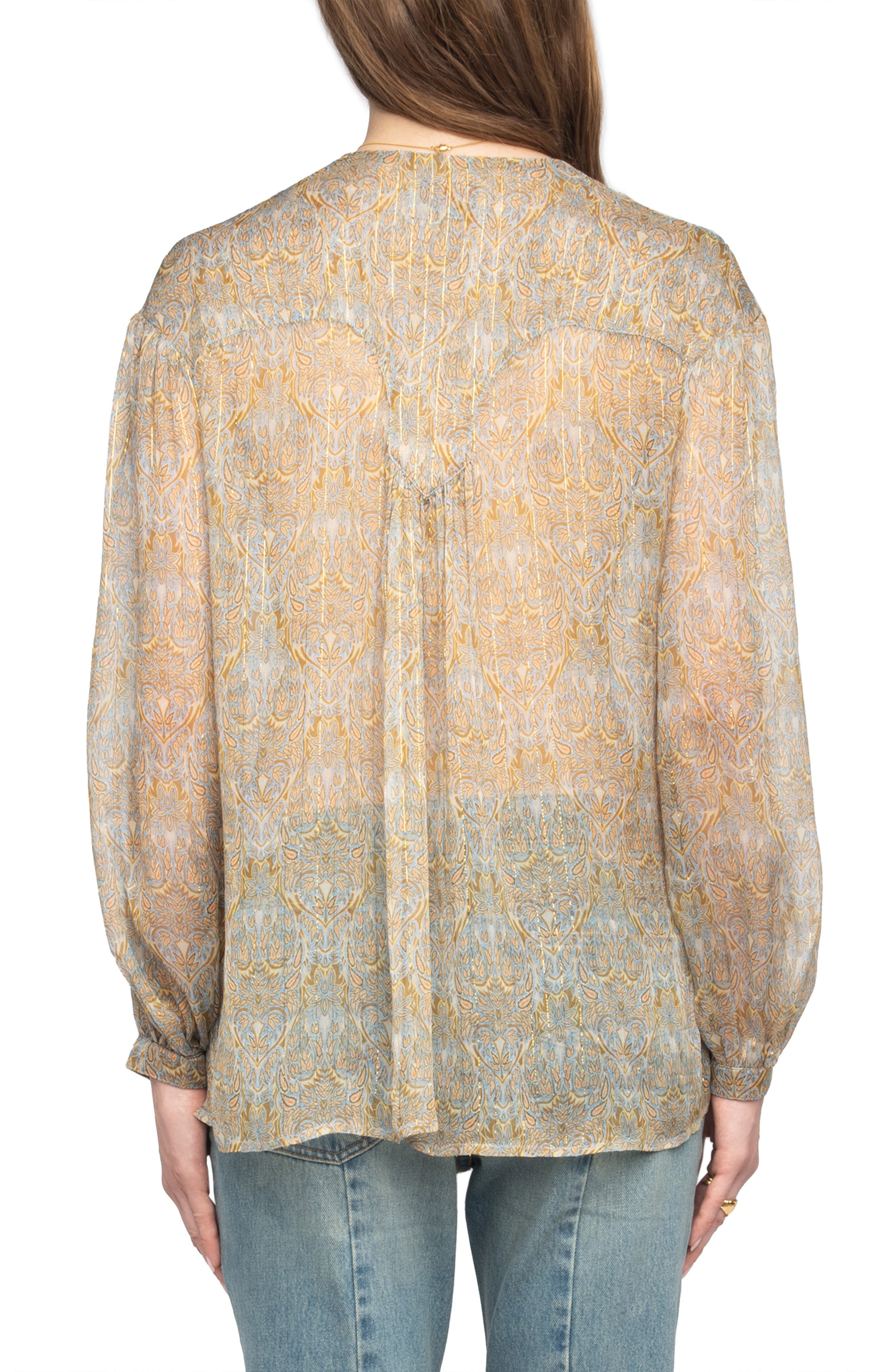 Zadig & Voltaire Tamela Mousseline Metallic Paisley Sheer Top in Cloud at Nordstrom - 2