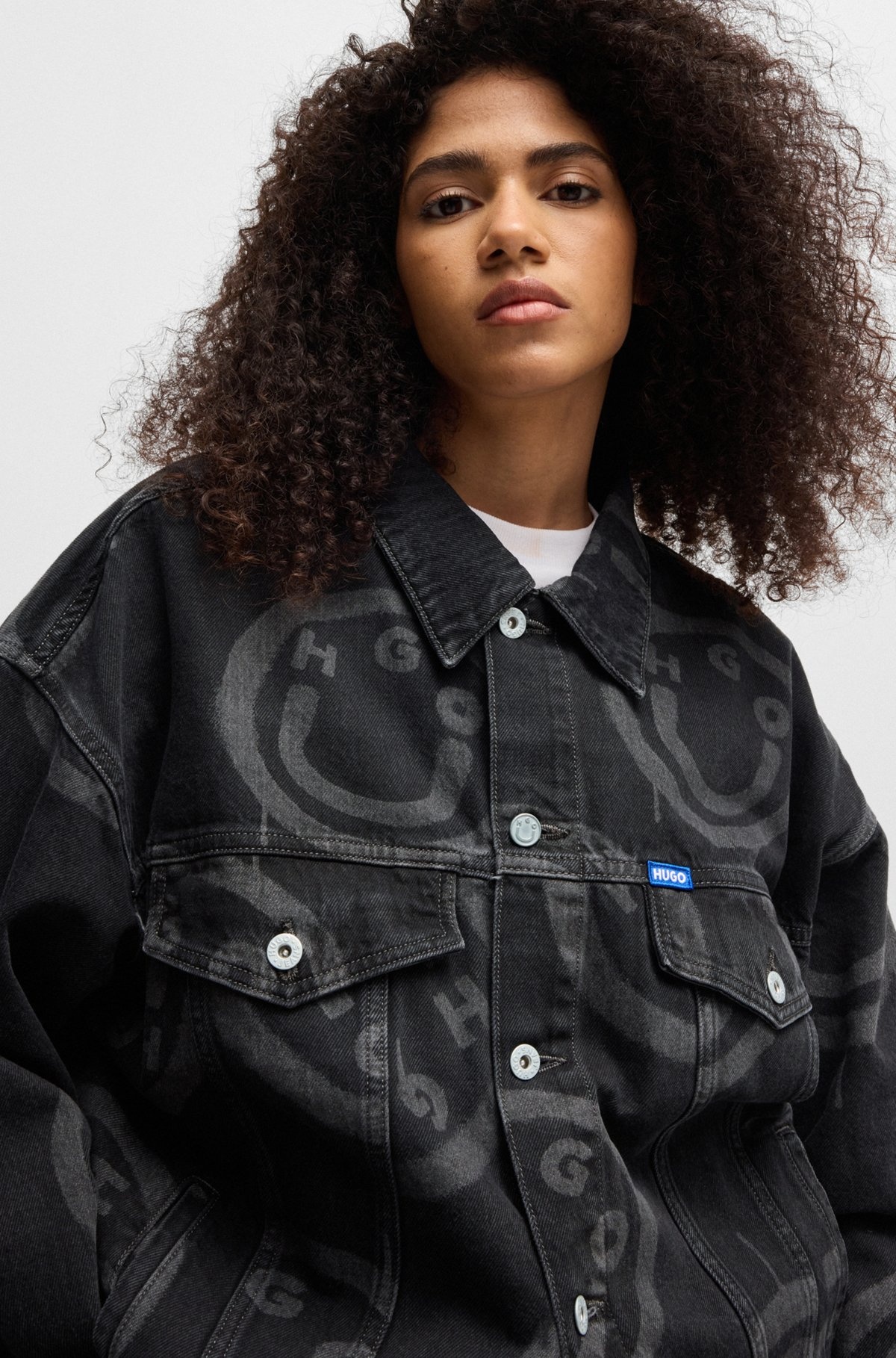 RELAXED-FIT DENIM JACKET WITH HAPPY HUGO PRINT - 5