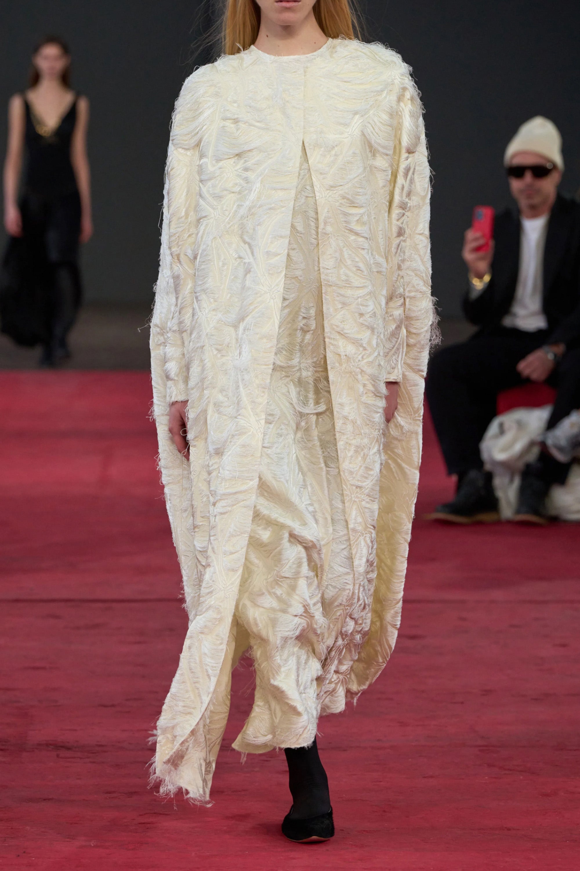 Brighting Dress in Ivory Silk Virgin Wool Jacquard - 4