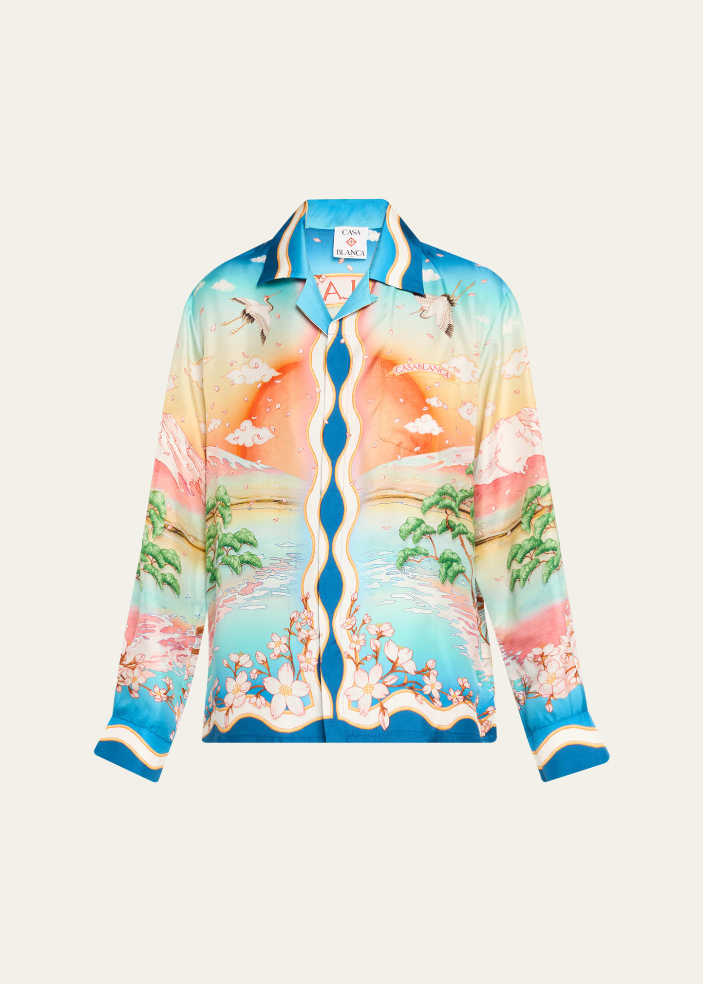 Printed Silk Long-Sleeve Camp Shirt - 1