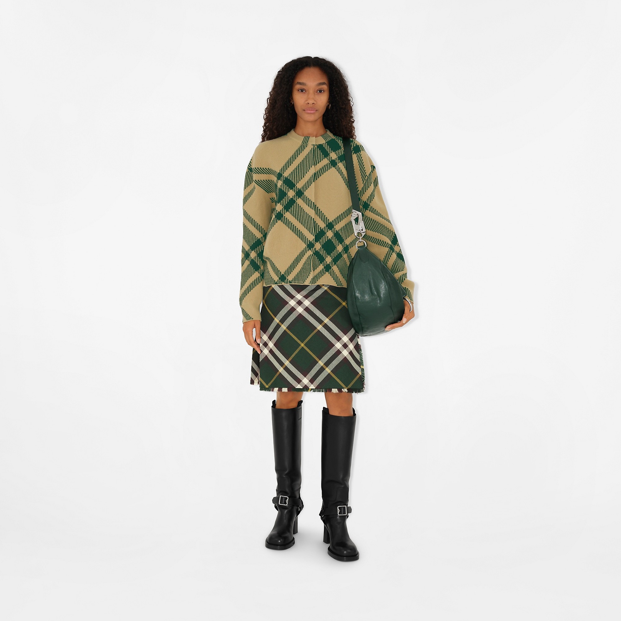 Check Wool Blend Cardigan - 2