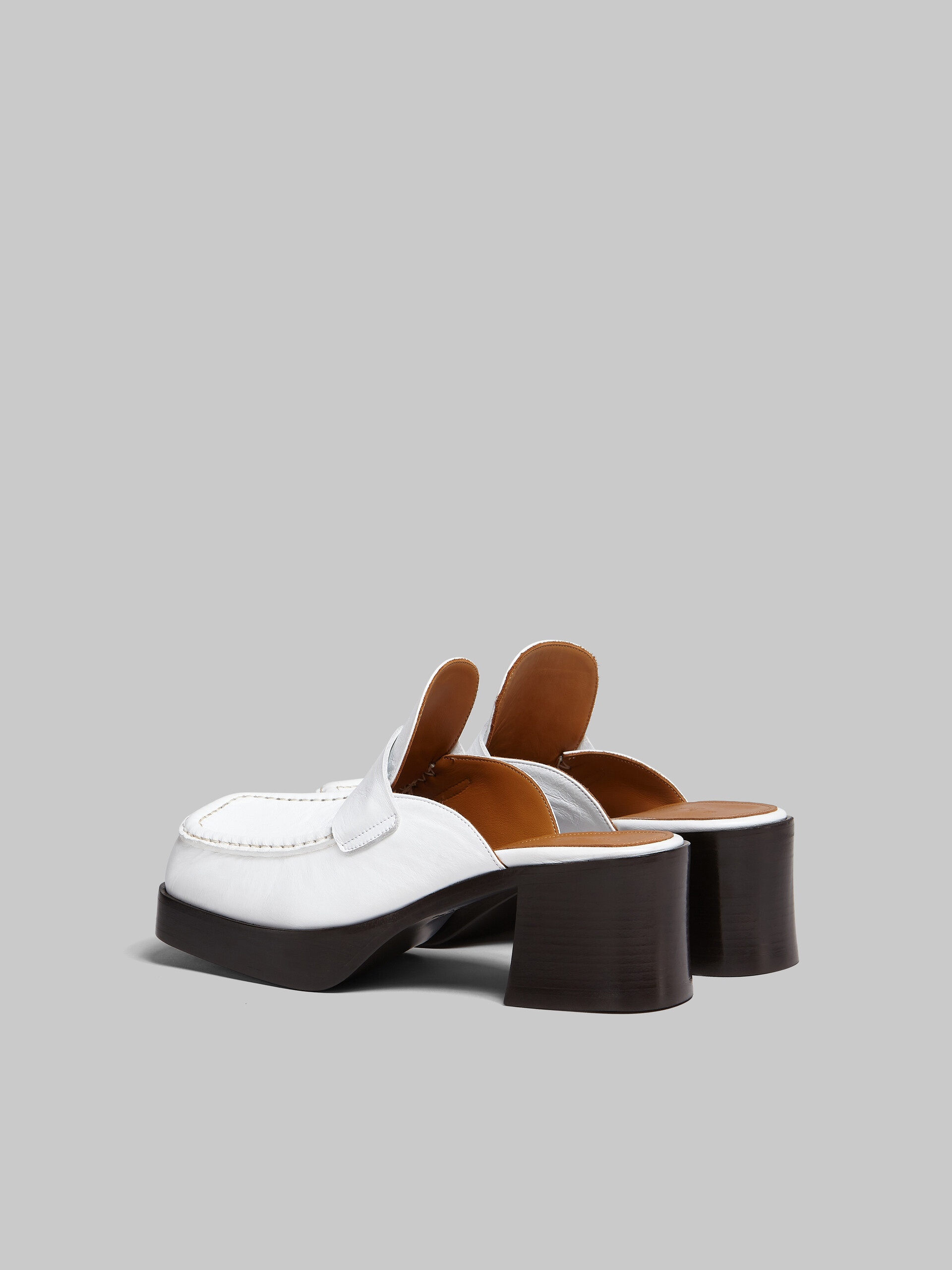 WHITE LEATHER HEELED MULE - 3