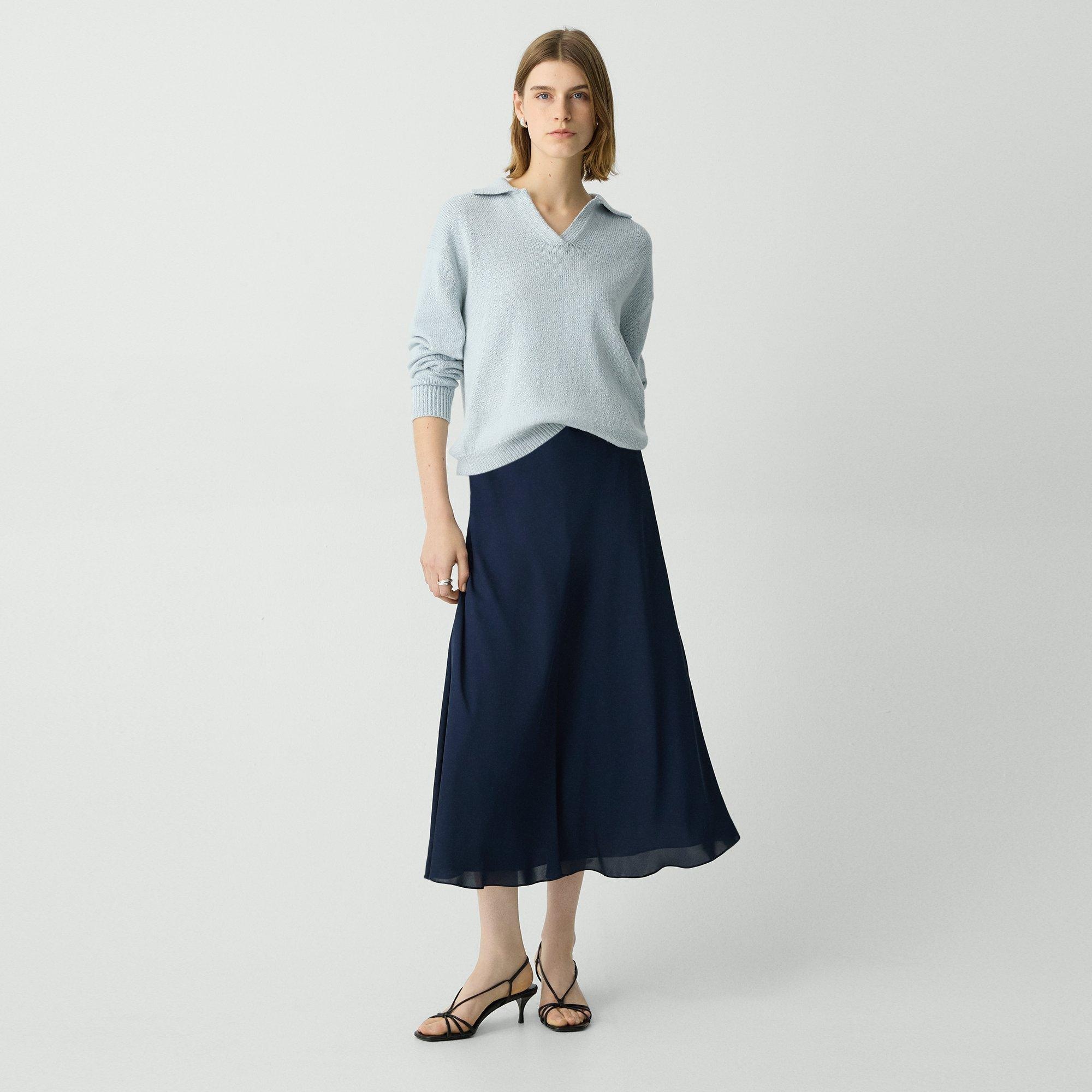 Midi Pull-On Skirt in Silk Georgette - 2