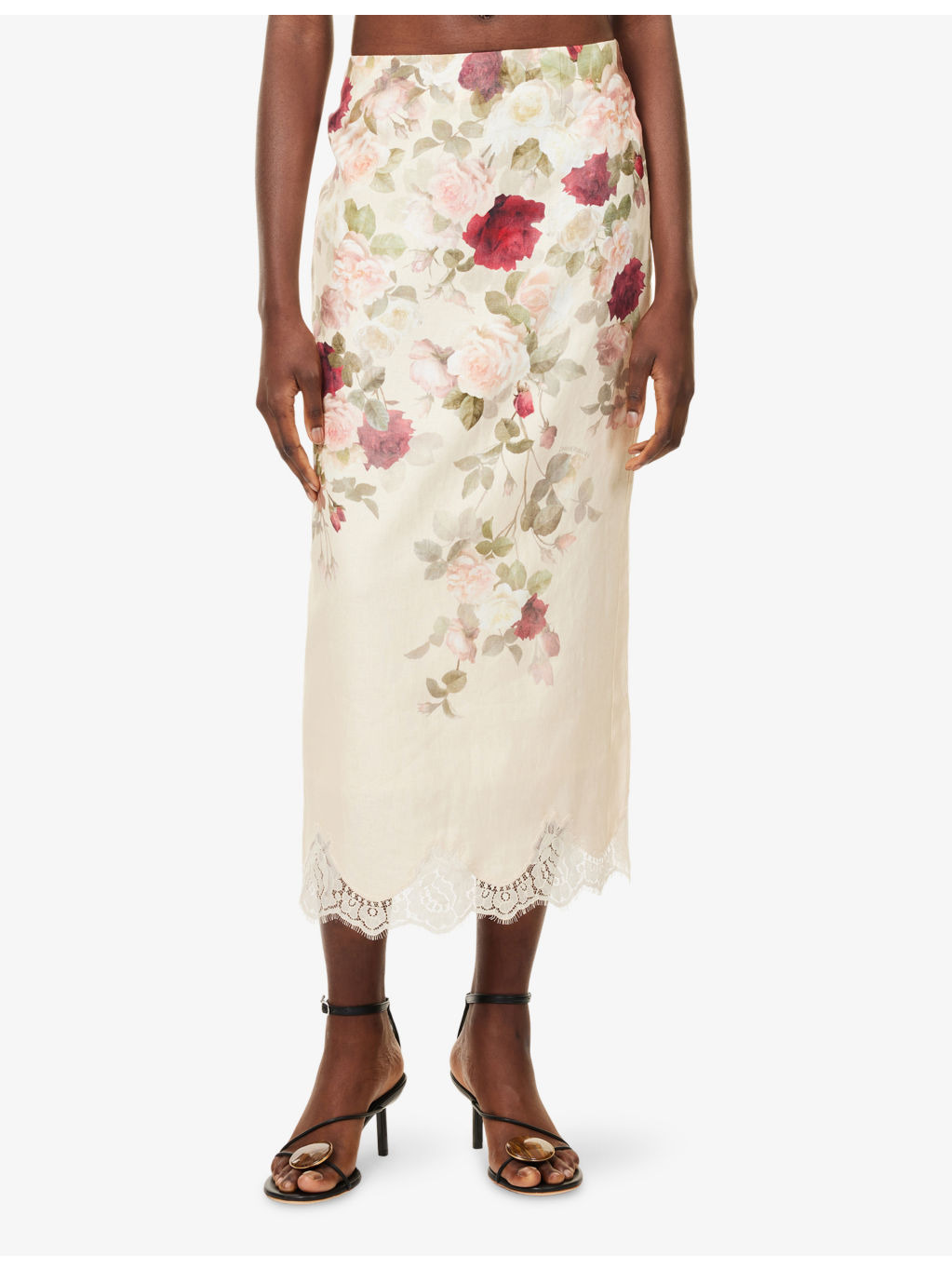 Hypnotic Floral Linen Midi Skirt - 3