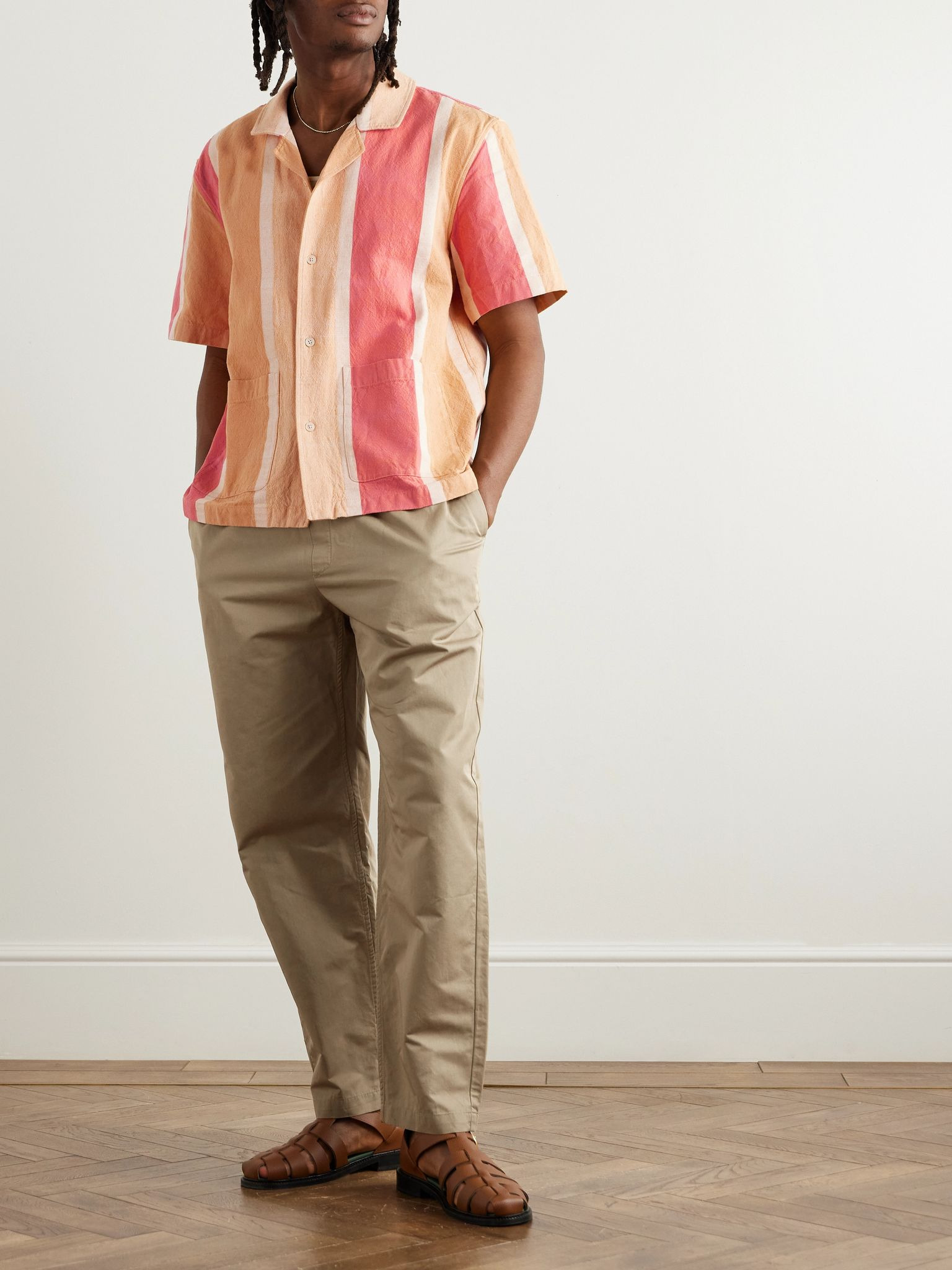 Banasa Straight-Leg Cotton and Linen-Blend Flannel Trousers Beige - 2