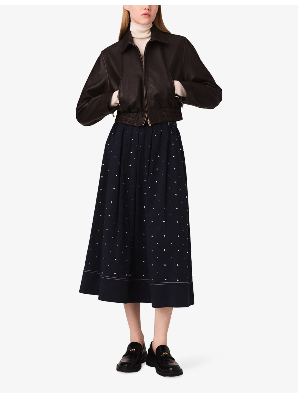 Cropped Smocked-Waist Leather Jacket - 2
