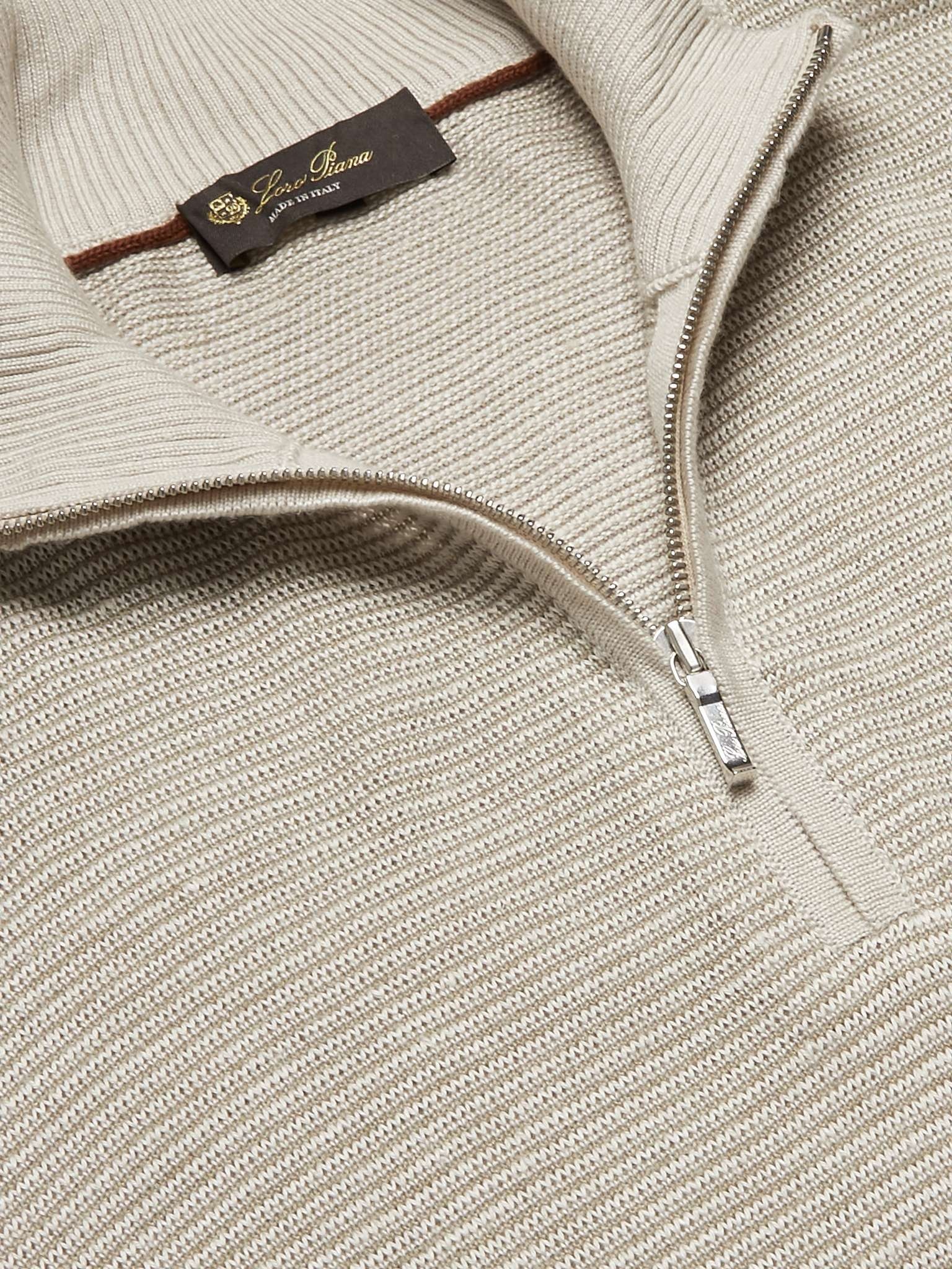 Slim-Fit Ribbed Silk, Cashmere and Linen-Blend Half-Zip Sweater - 5