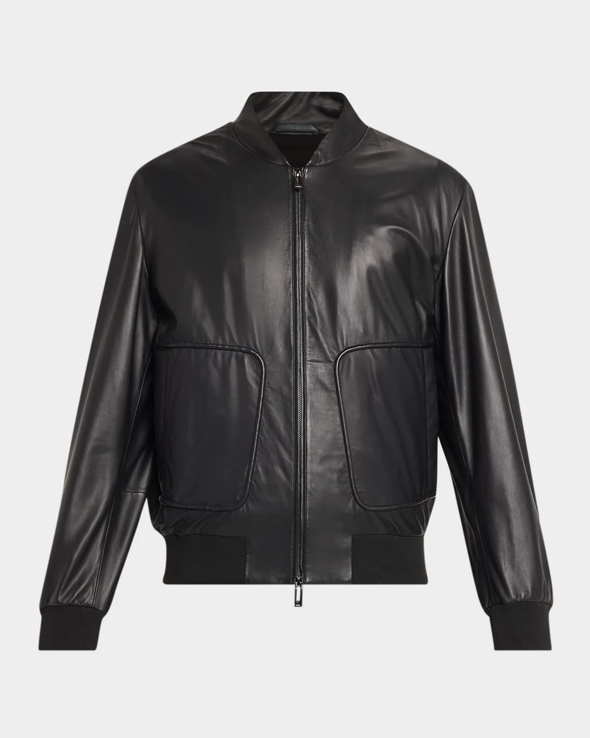 Men's Oversized-Pocket Leather Bomber Jacket - 1