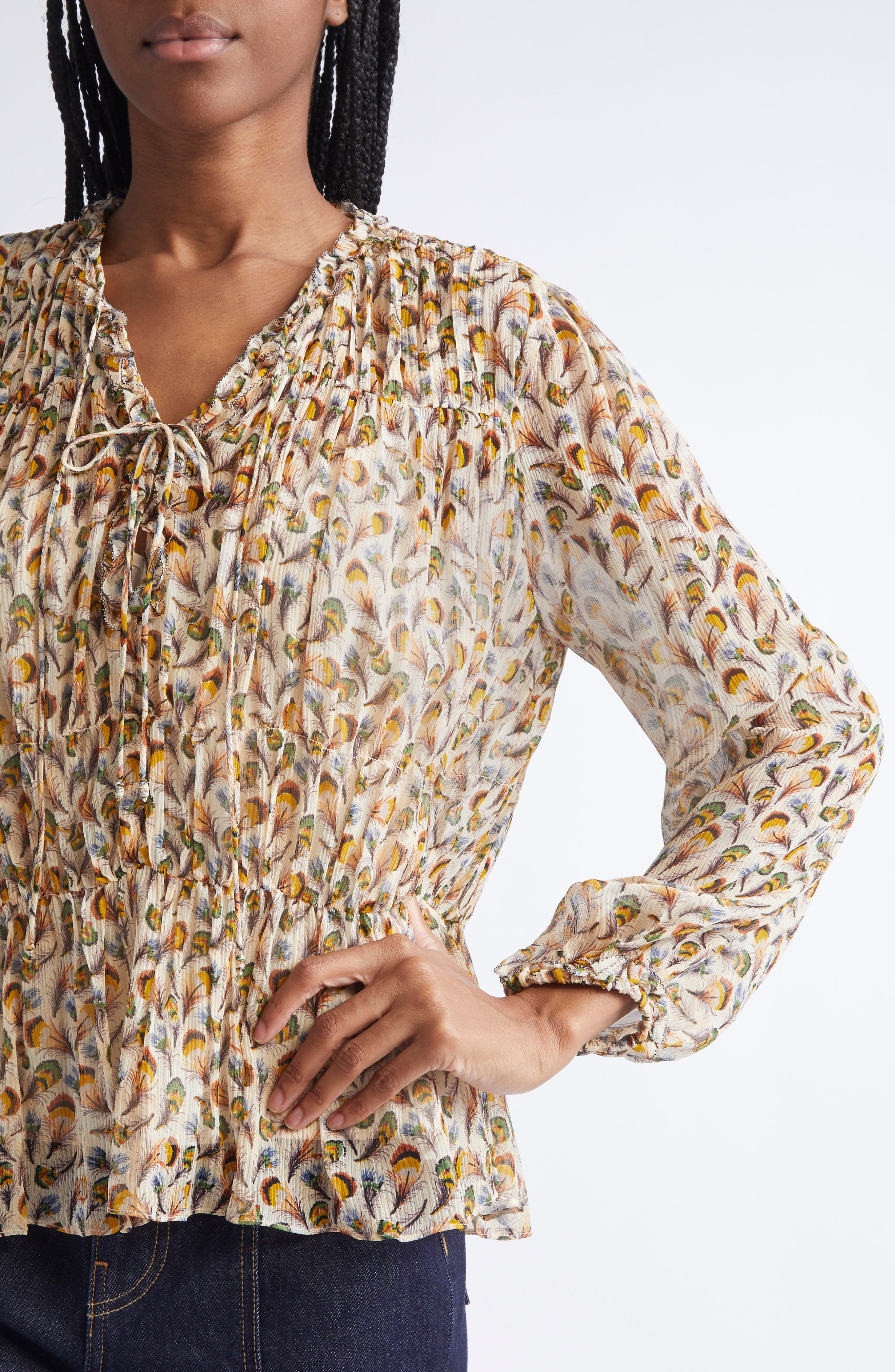 Ulla Johnson Robbie Print Silk Top in Swan at Nordstrom - 4