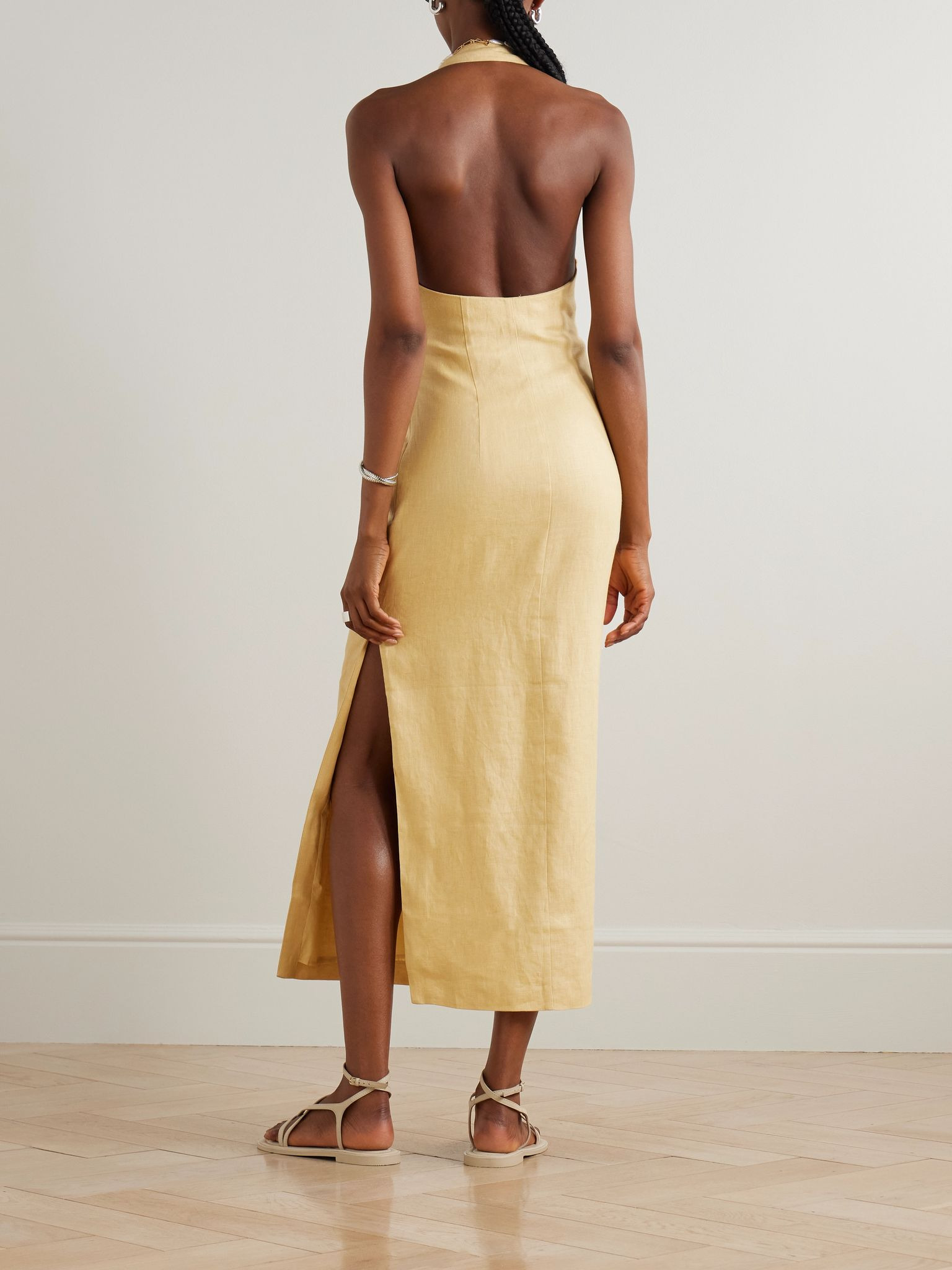 Carlotta tie-front linen halterneck midi dress Yellow - 3