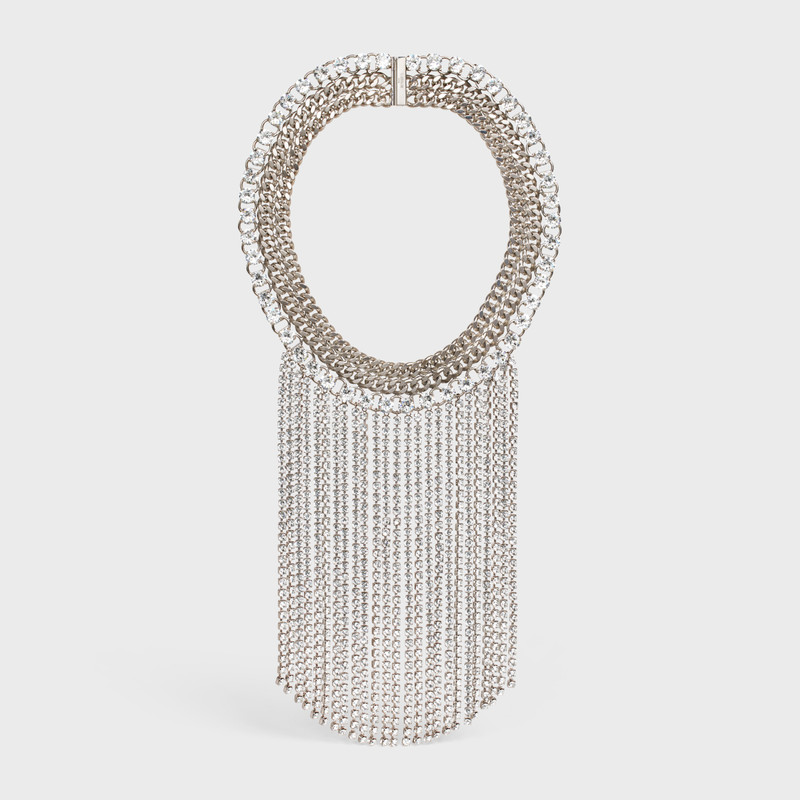 Boy Doll Plastron Necklace in Brass with Rhodium Finish and Strass 1