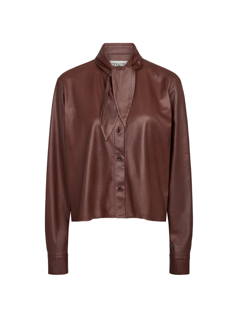 Women's Tieneck Leather Shirt - Cigar 1