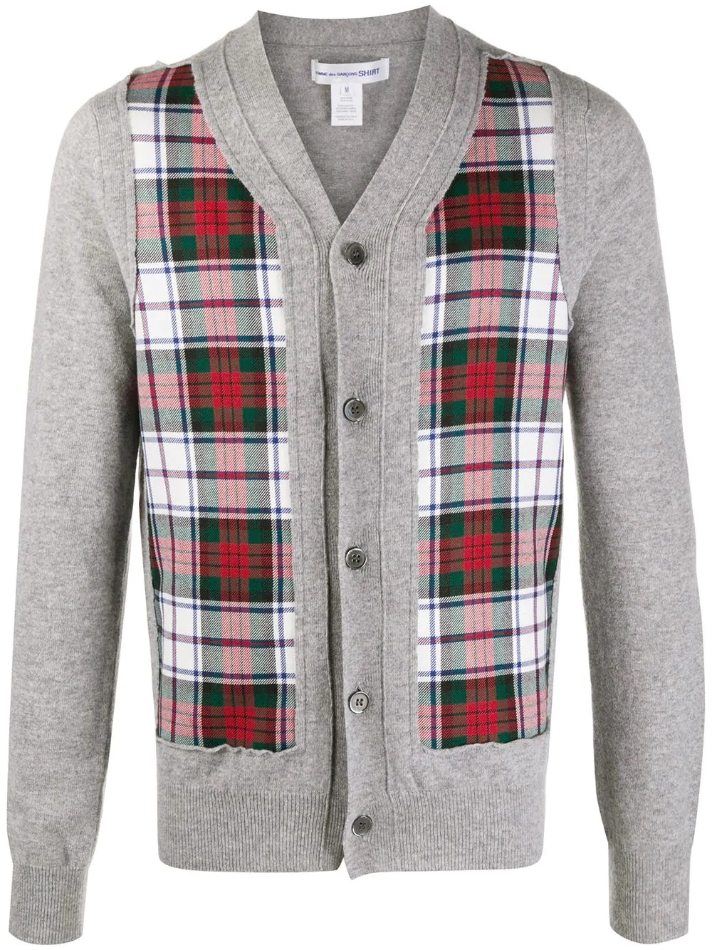 plaid-panelled cardigan - 1