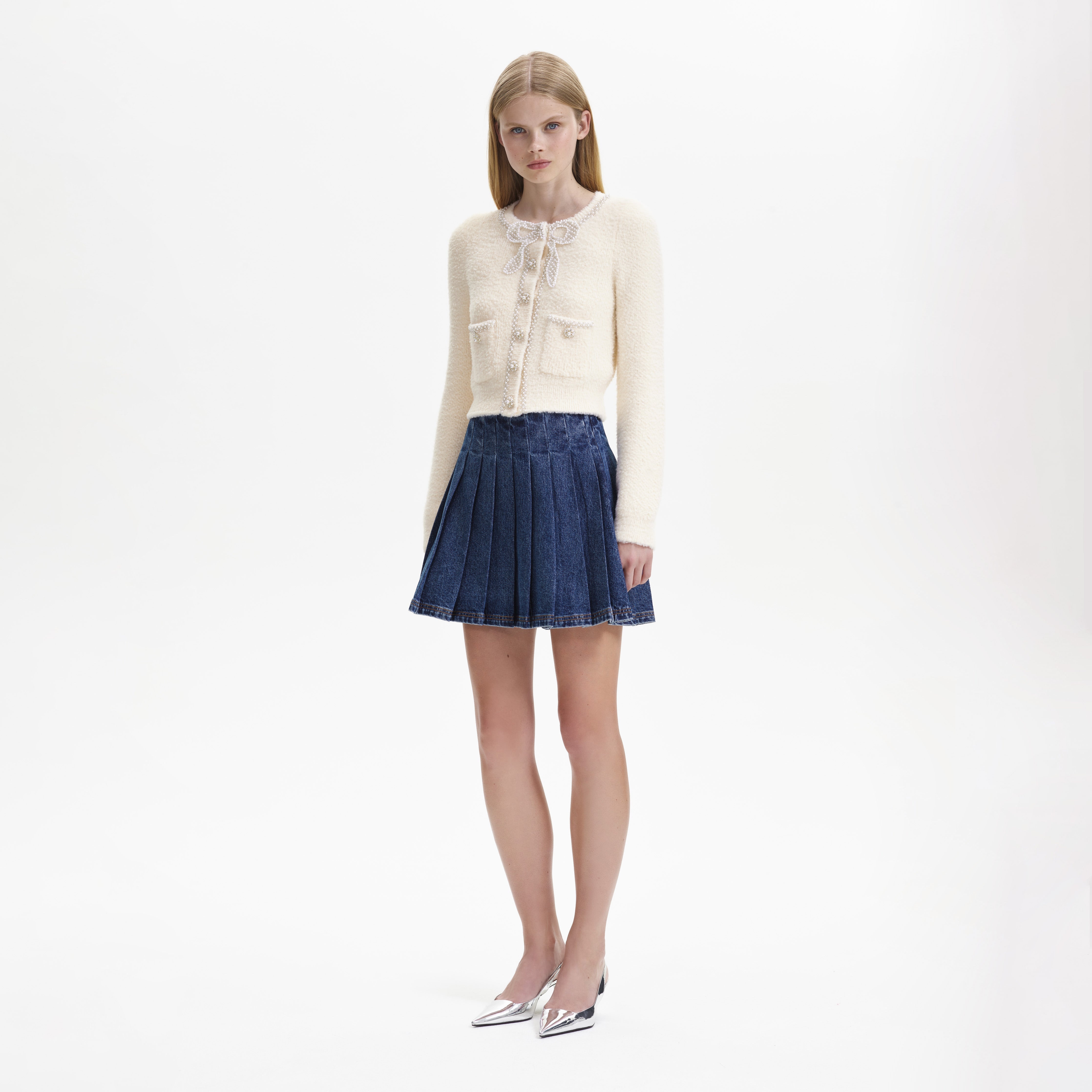 Cream Soft Knit Bow Cardigan - 2