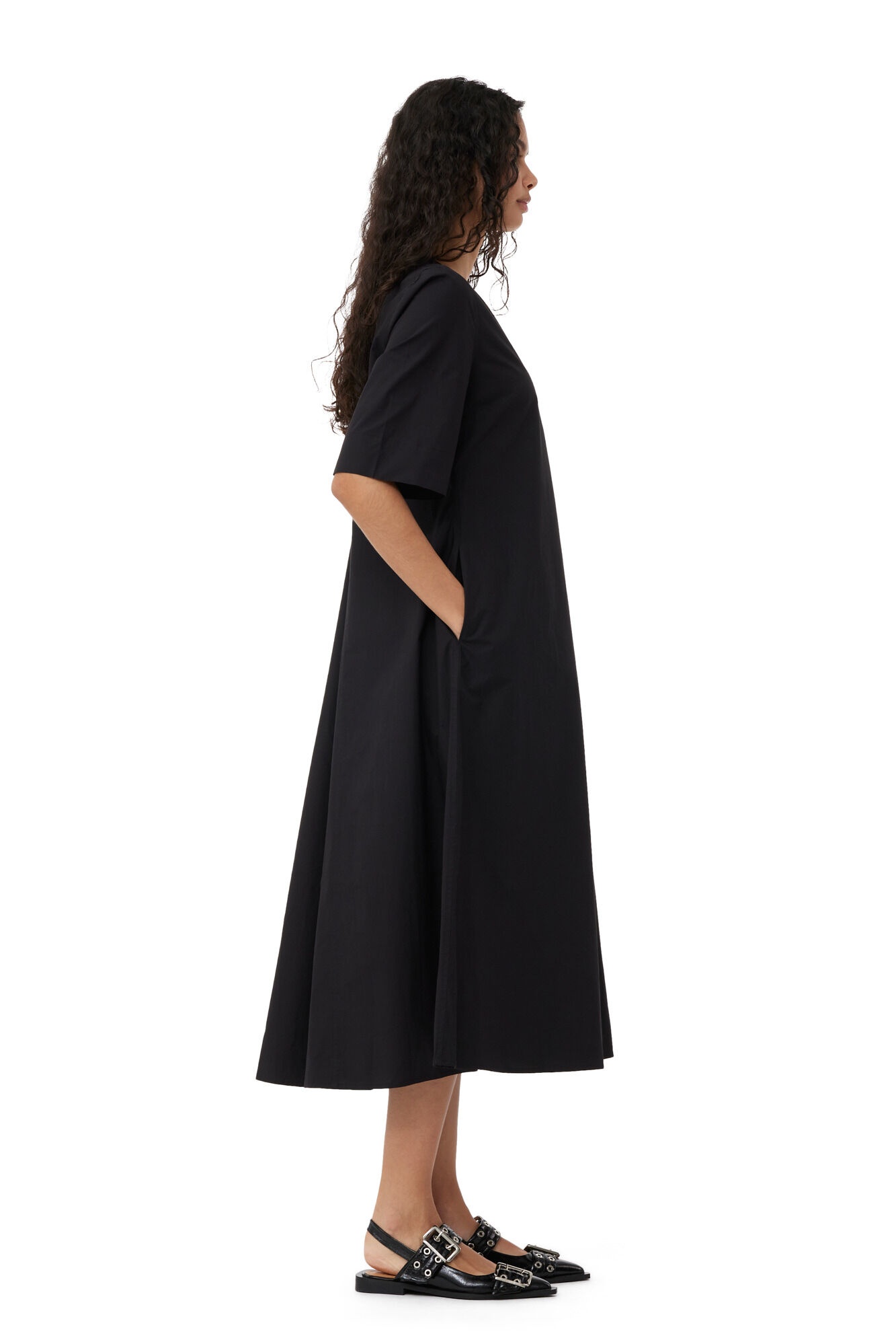 EXCLUSIVE BLACK COTTON POPLIN MAXI DRESS - 5