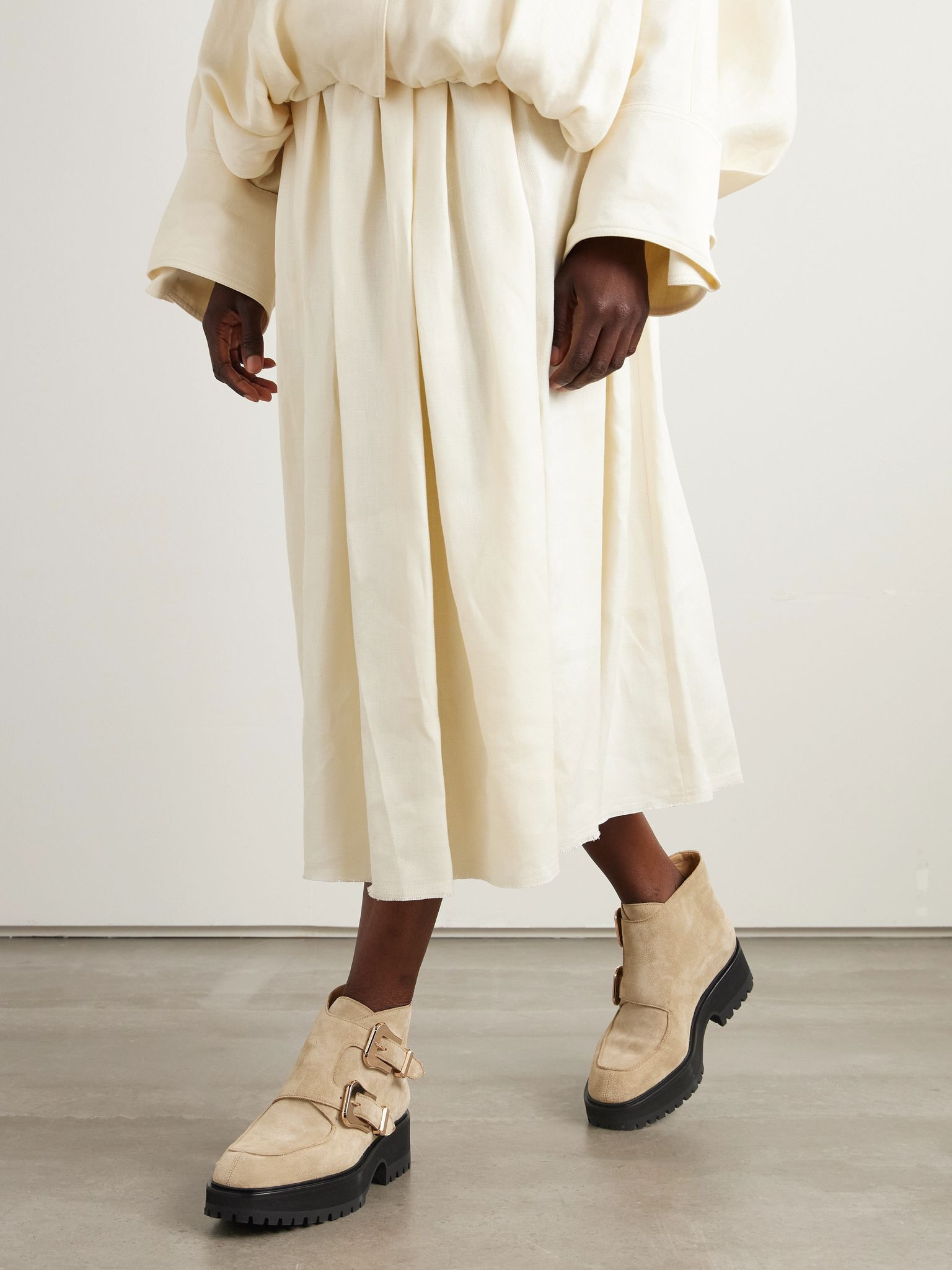 Apollo buckled suede platform ankle boots Sand - 2