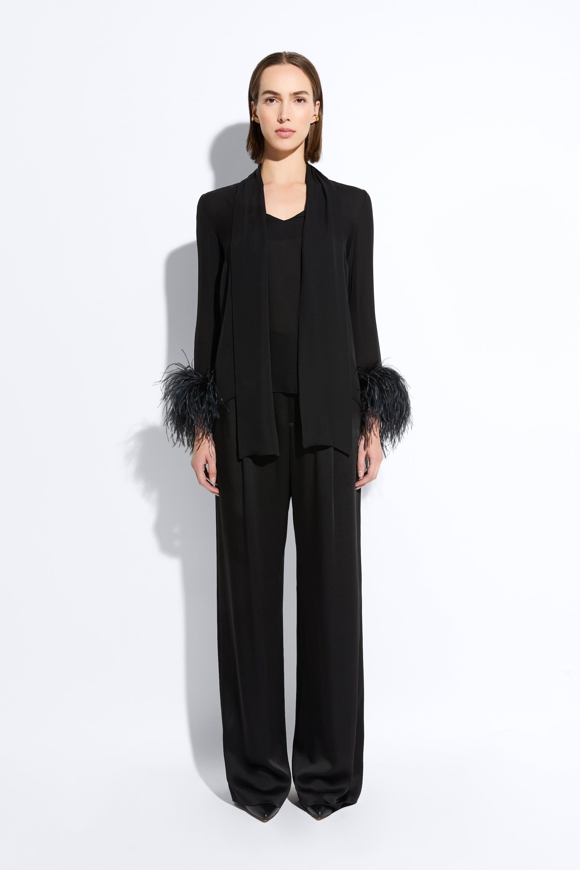 Lightweight Georgette Scarf Top With Feathers - 2