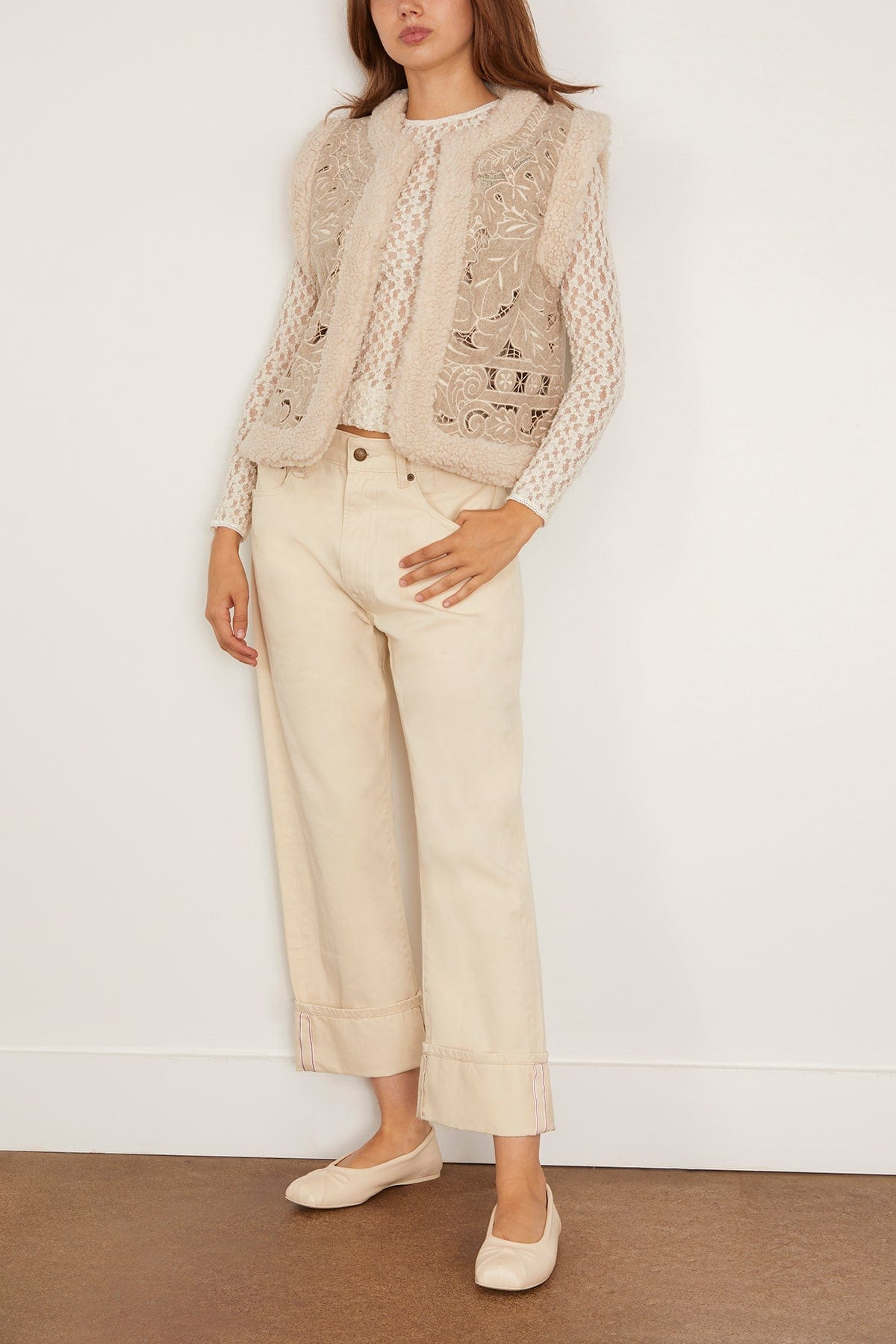 Ceci Embroidery Felt Vest in Oatmeal - 2