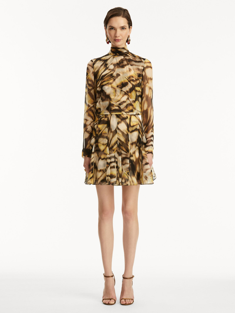 Oscar de la Renta ABSTRACT BUTTERFLY SILK CHIFFON DRESS outlook