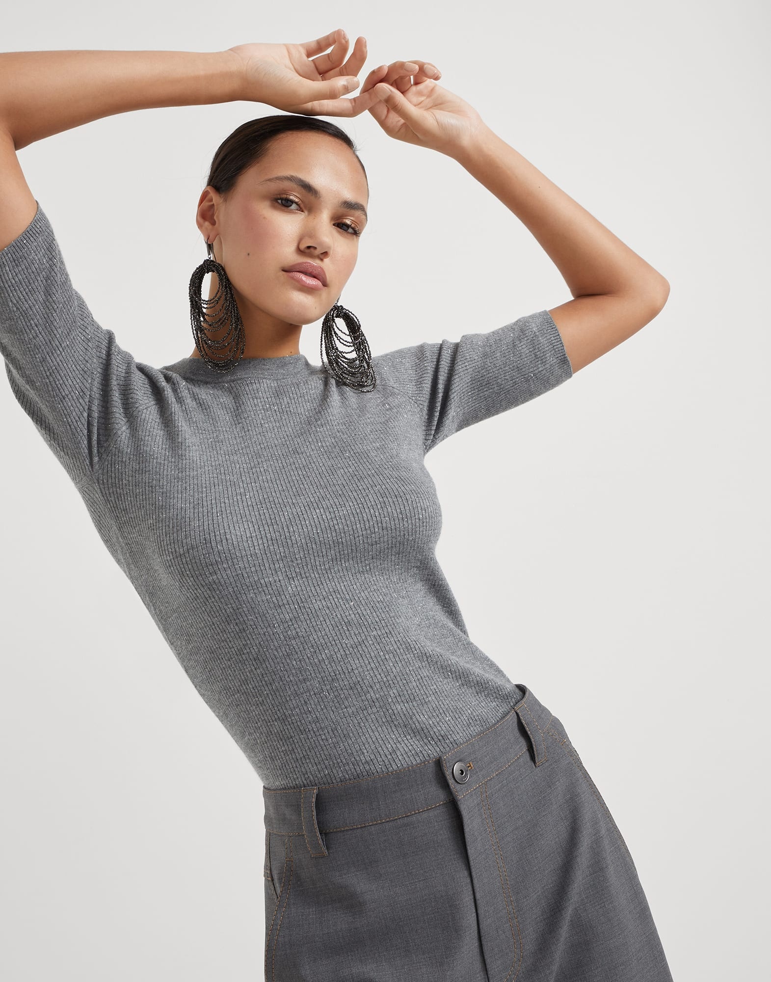 Sparkling cashmere rib knit sweater - 4