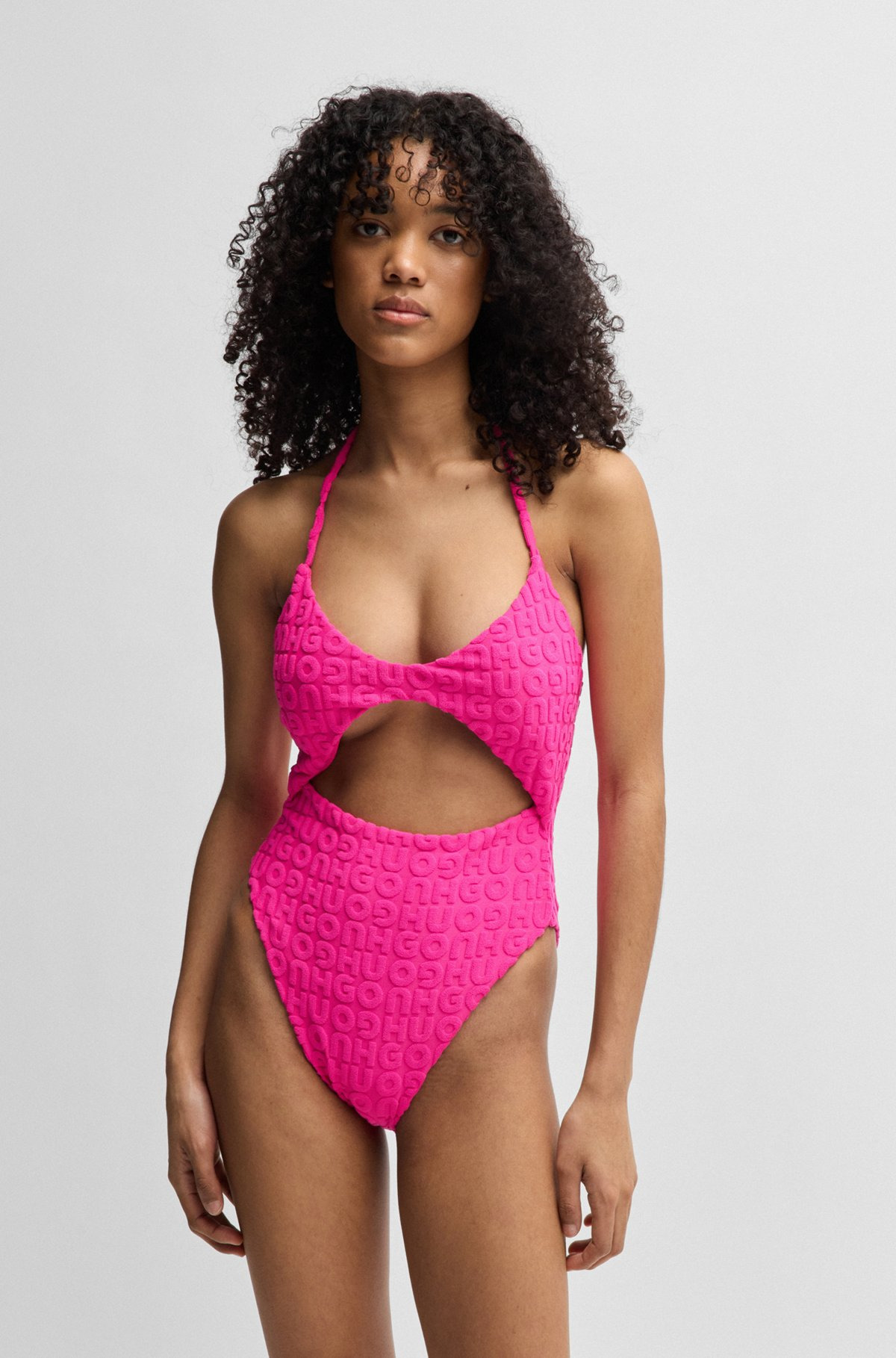 LOGO-PATTERN CUTOUT SWIMSUIT IN TOWELING JERSEY - 2