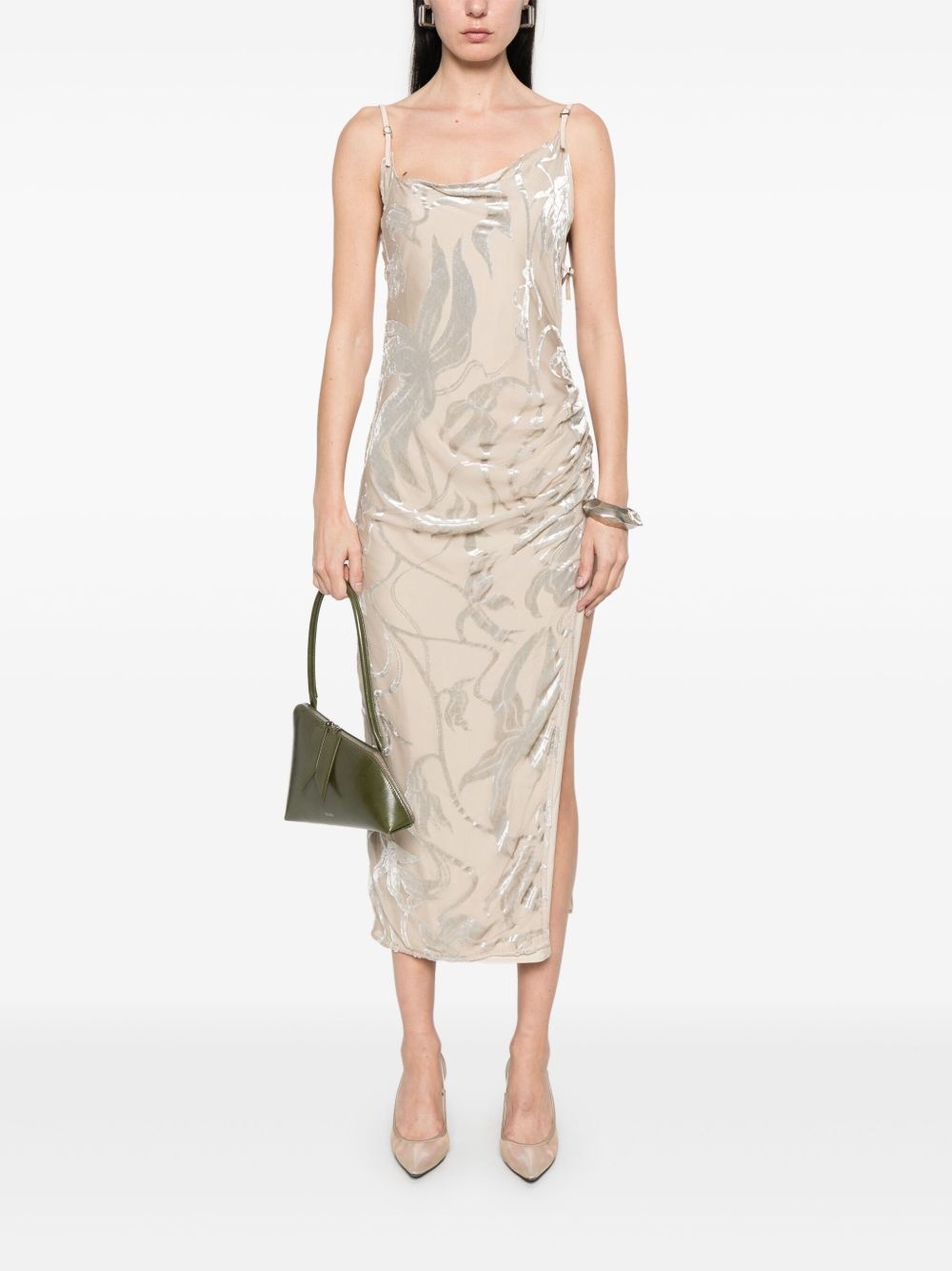 floral-velvet asymmetric  gown - 2