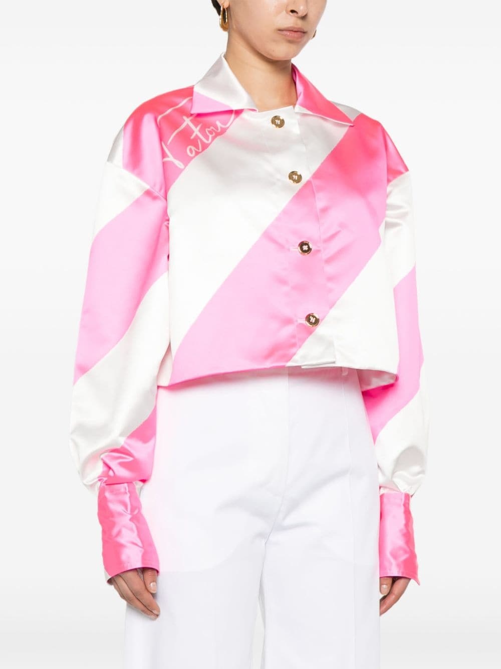 diagonal-striped cropped satin jacket - 3