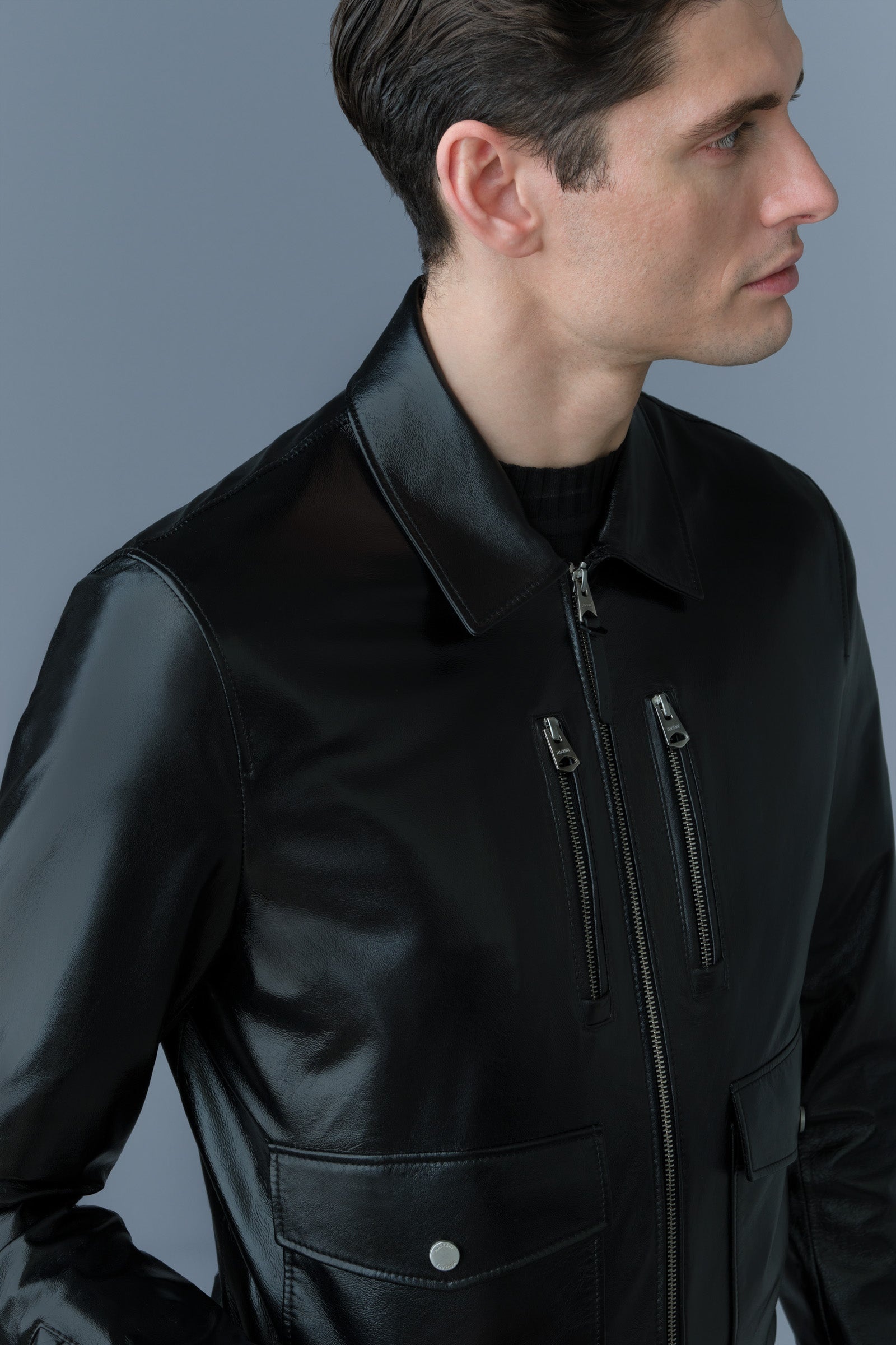 CHANCE Spread Collar Leather Jacket - 2