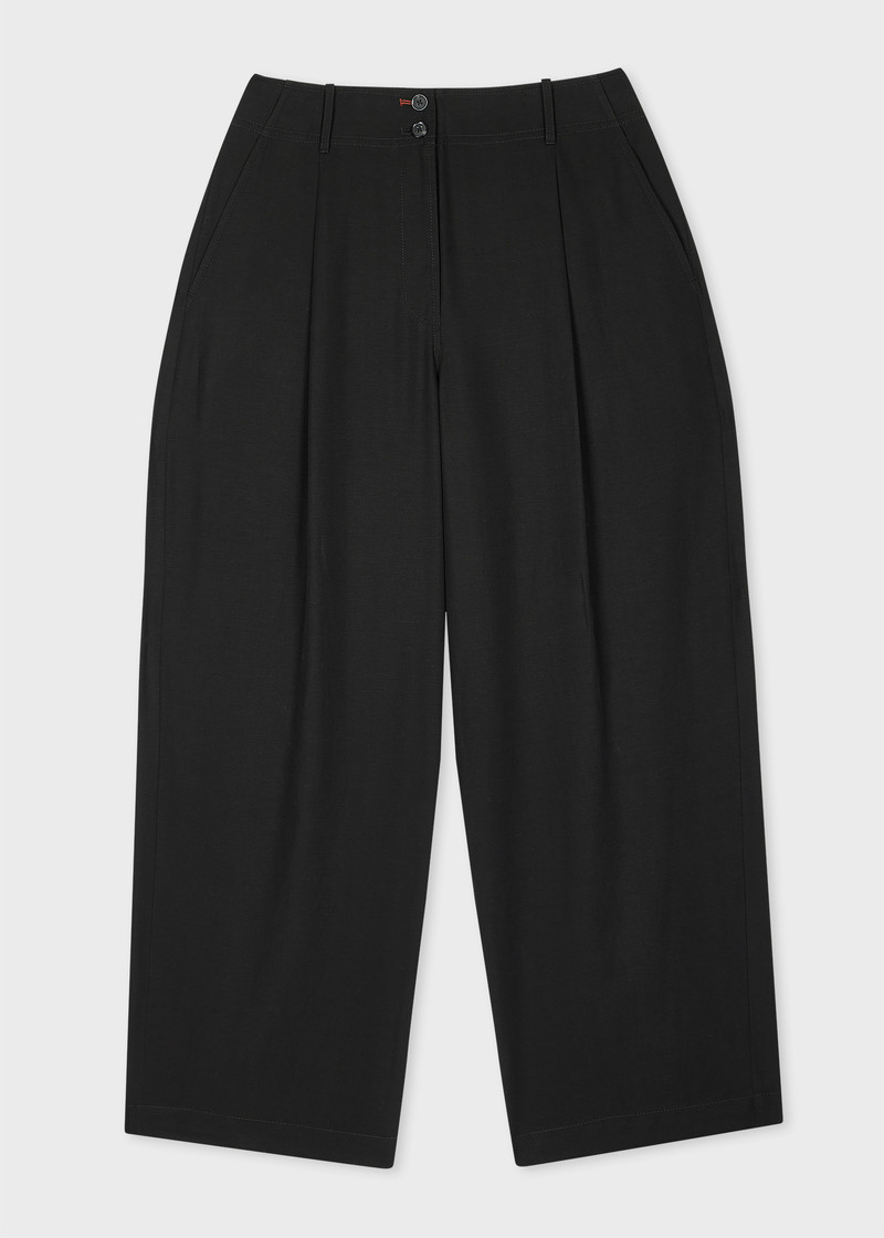Women's Black Lyocell-Blend Barrel Leg Trousers 1